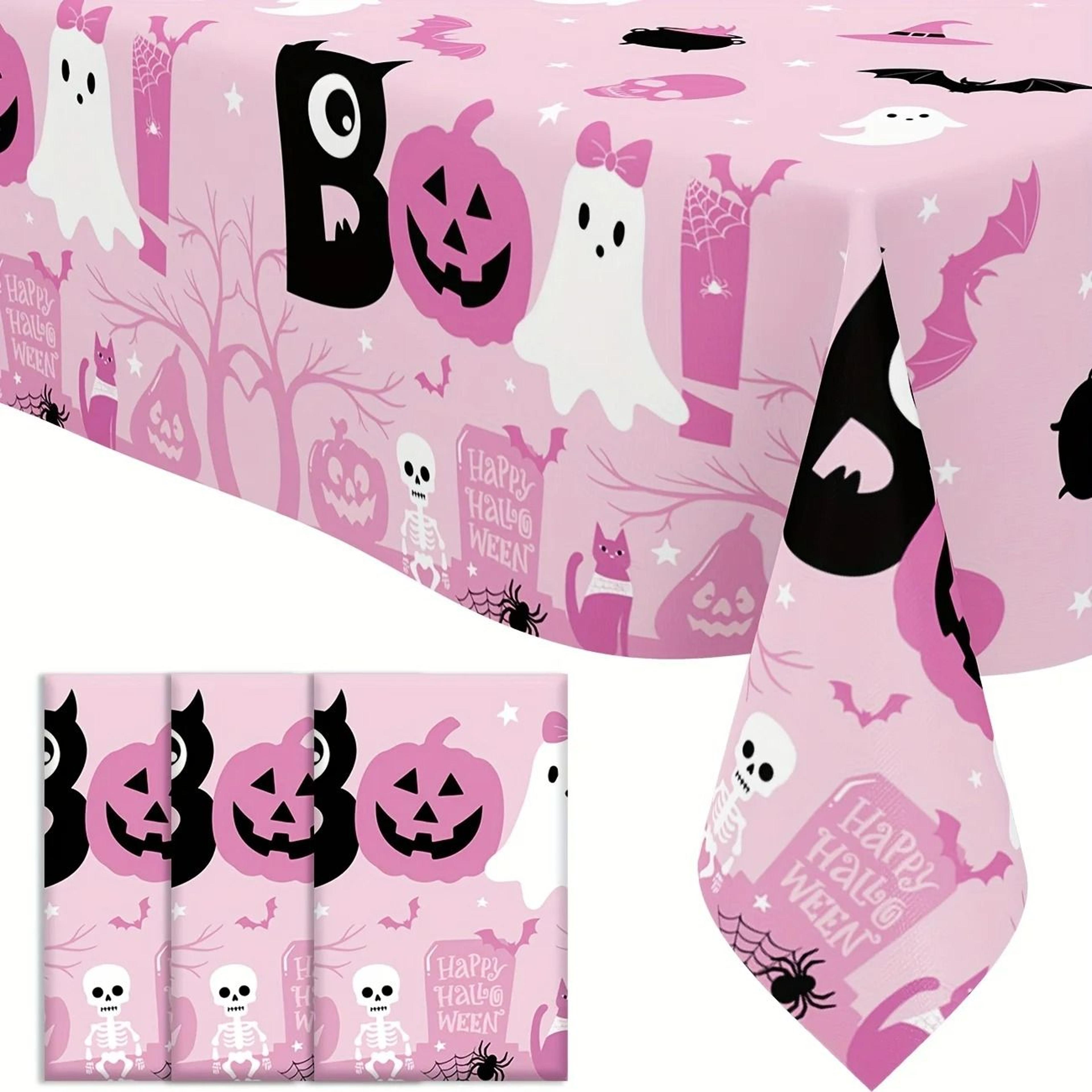 3-pack pink halloween plastic tablecloths for little boo parties
