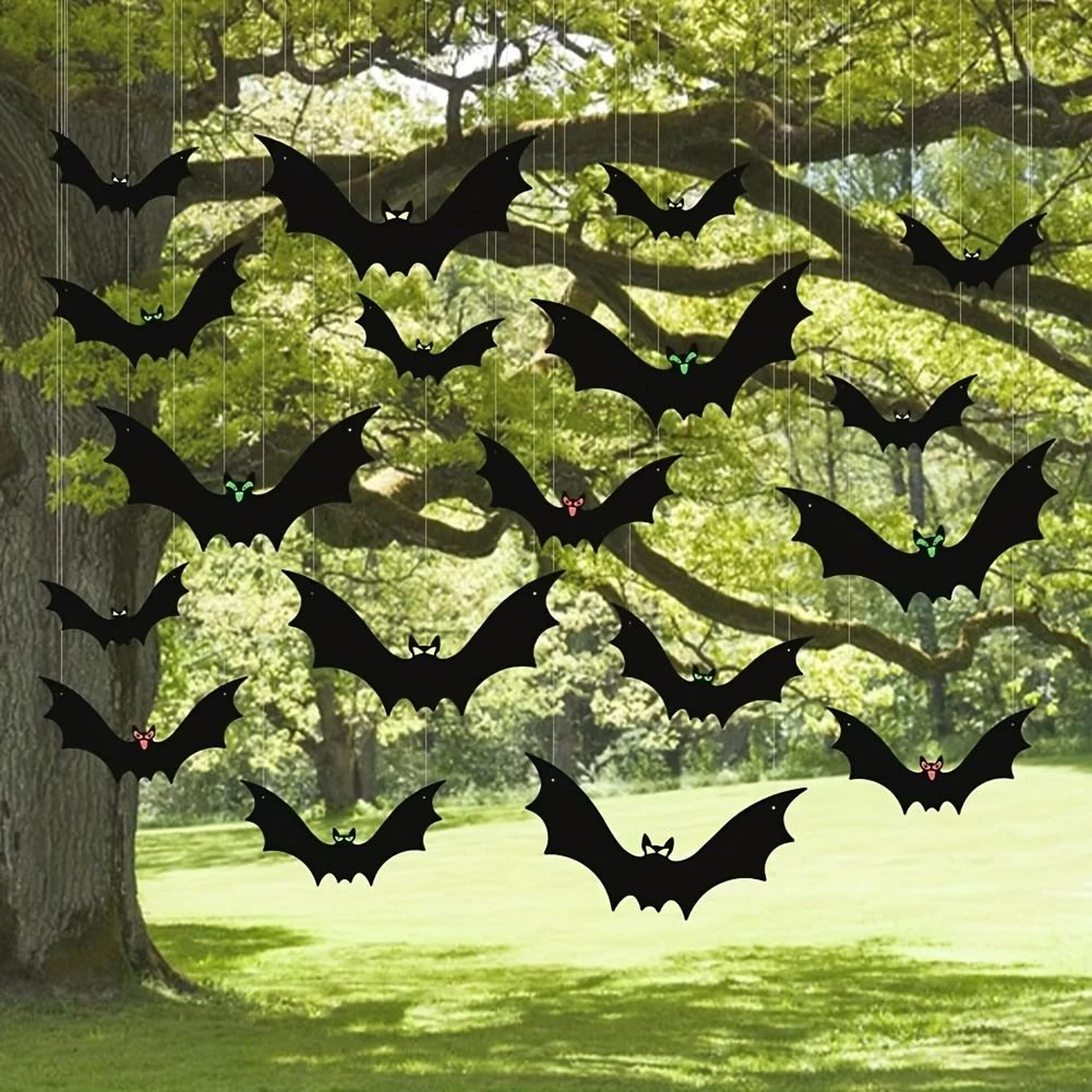 12pcs hanging bats halloween outdoor decor (3 assorted sizes)