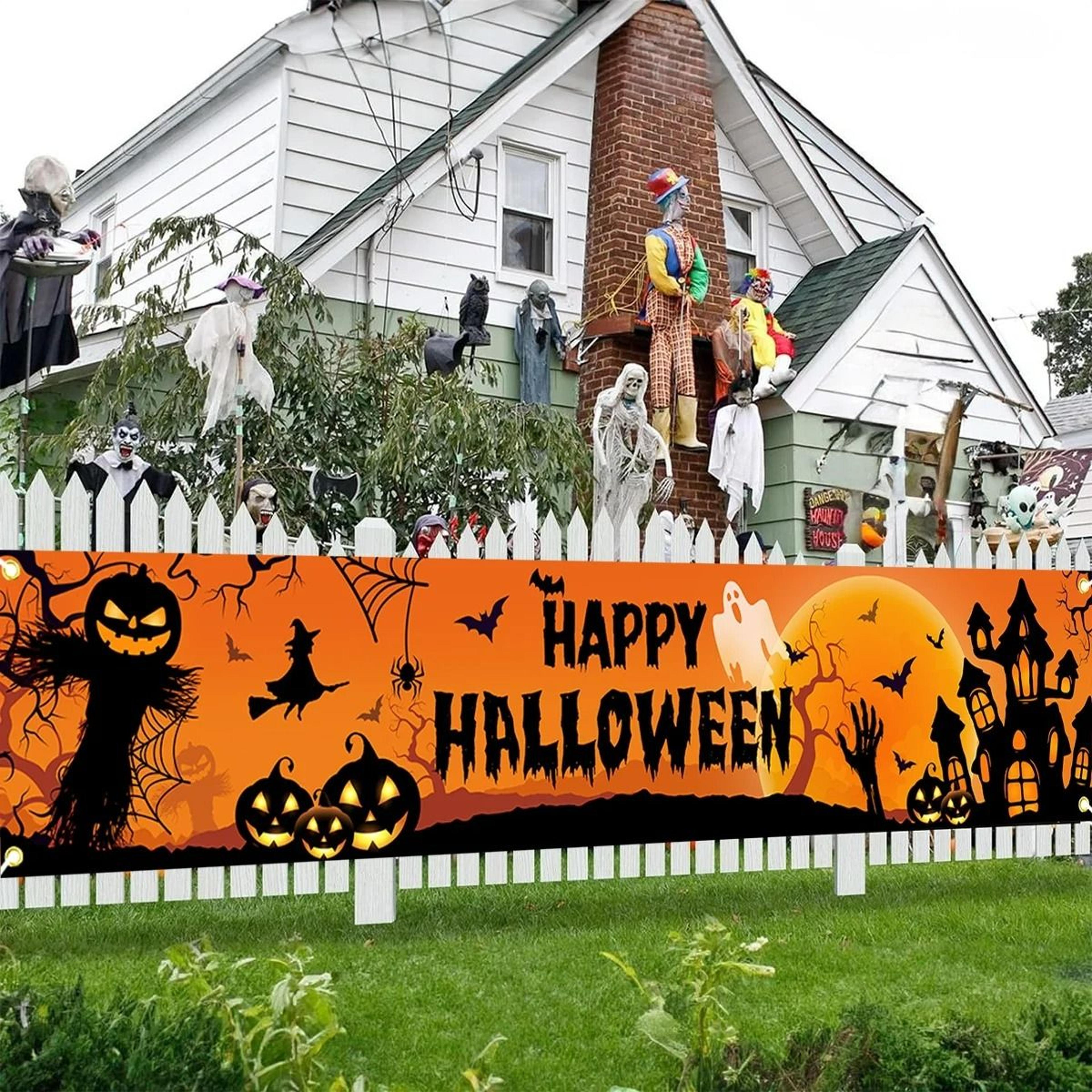 happy halloween outdoor banner - pumpkin & bat backdrop