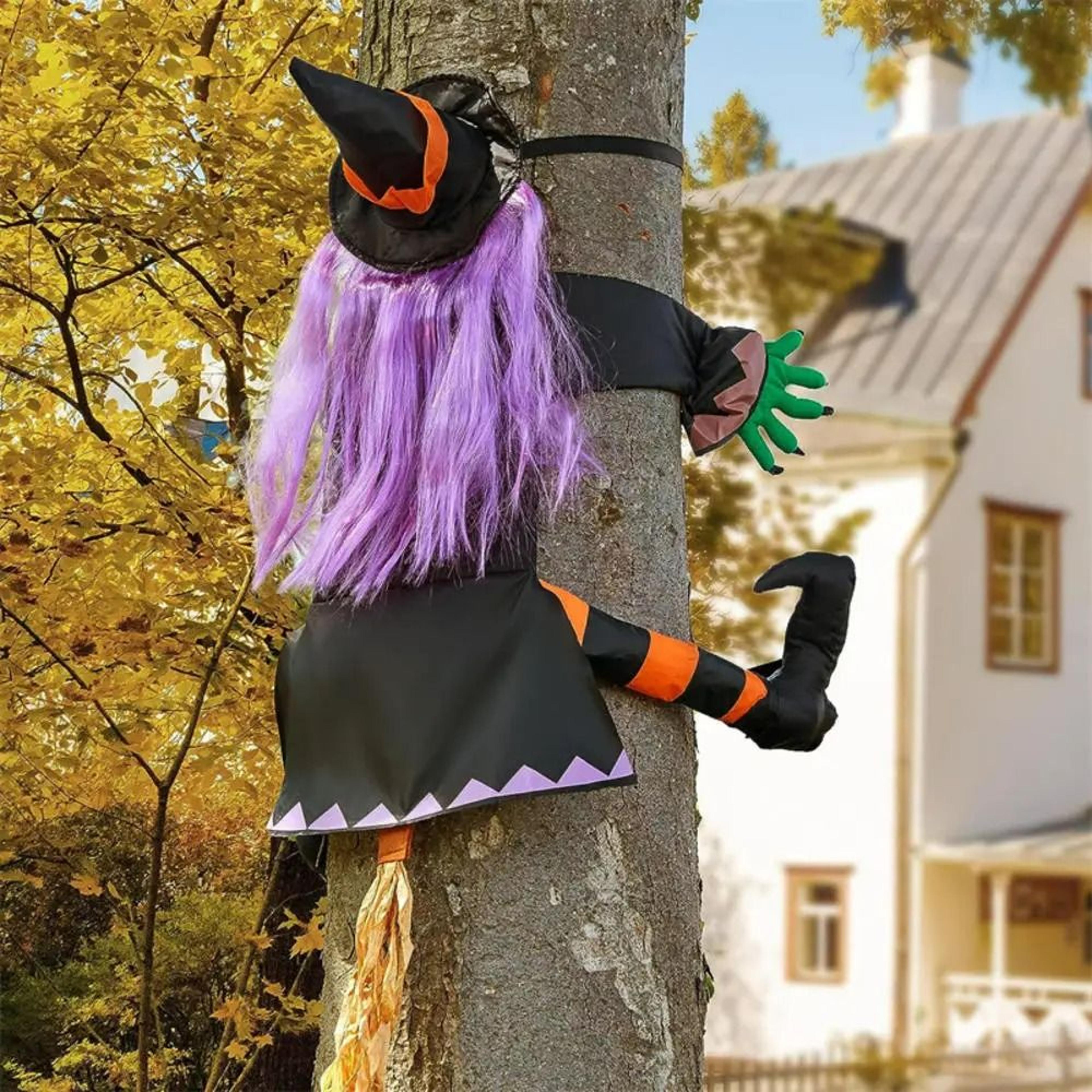 halloween crashing witch outdoor tree & porch decor