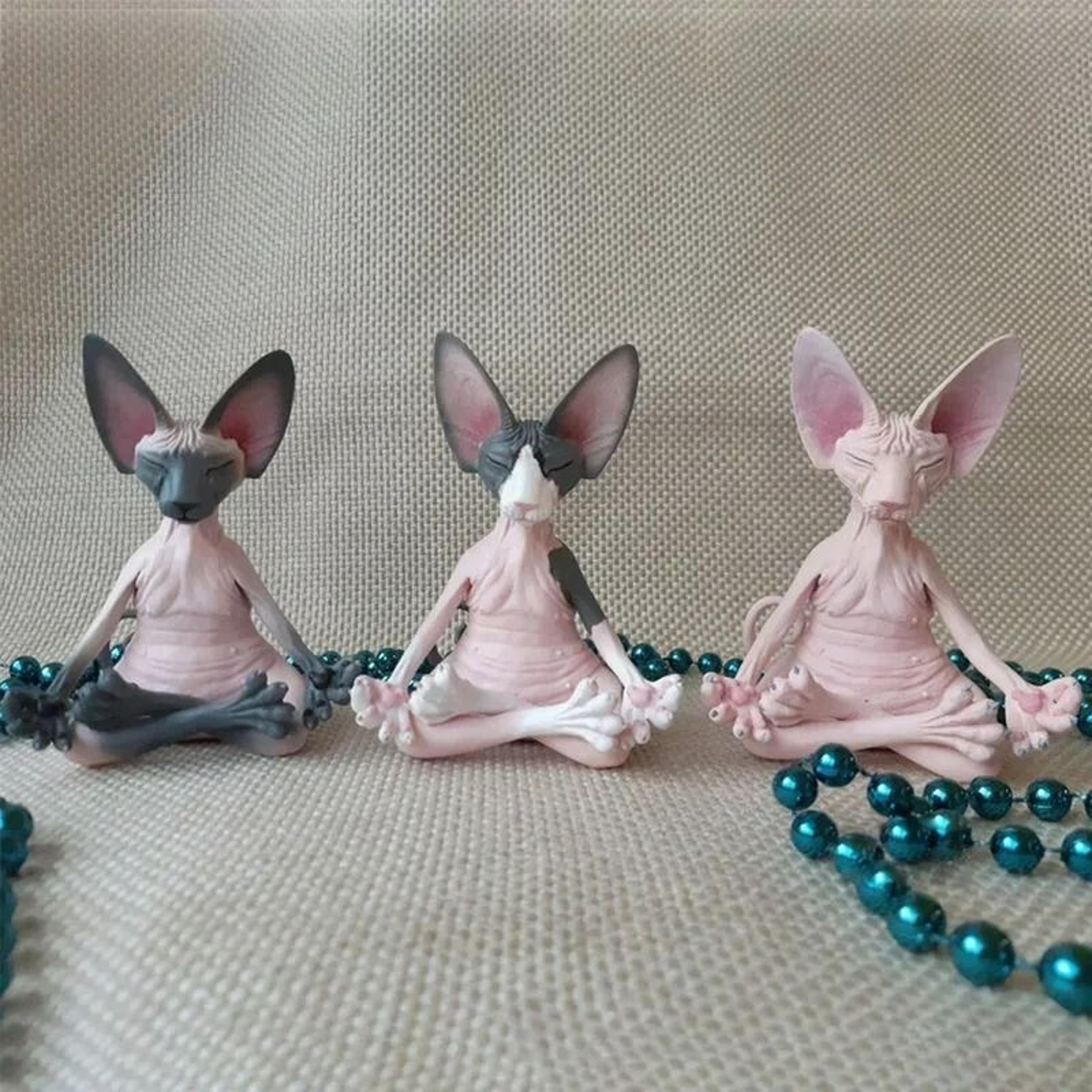 meditation yoga happy sphynx cat figurine
