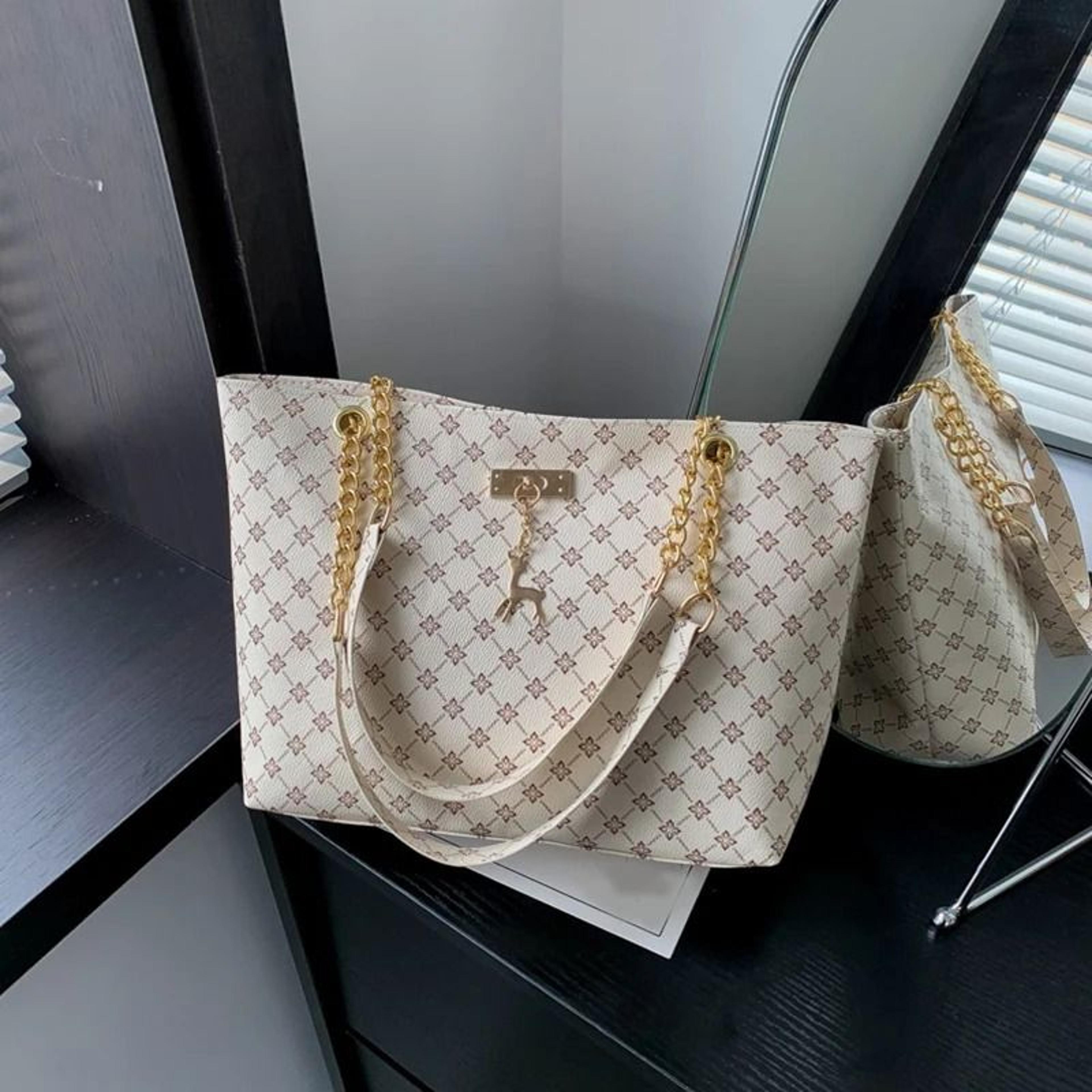 women's soft leather presbyopia print tote bag with bag charm