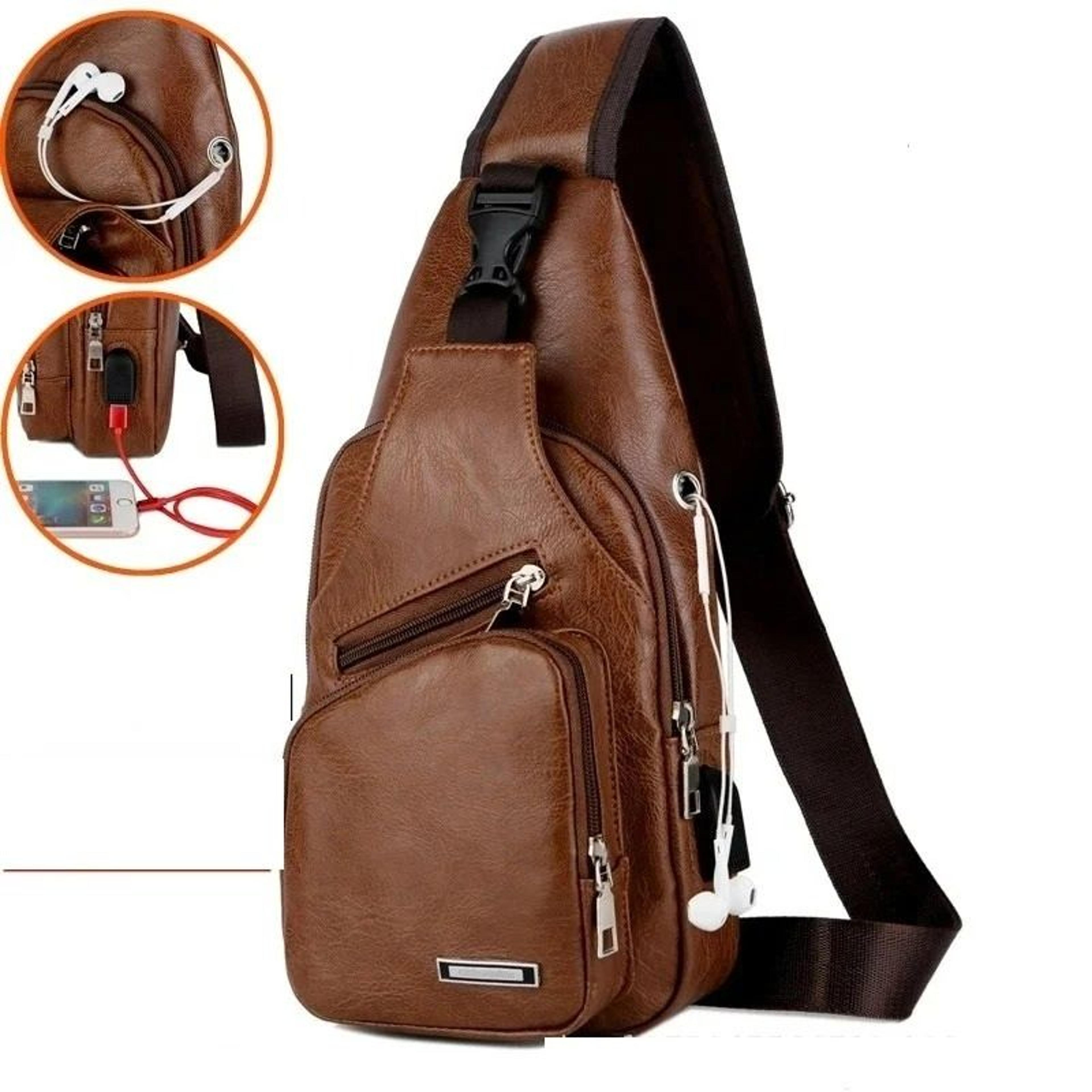 men's usb & headphone port crossbody chest bag