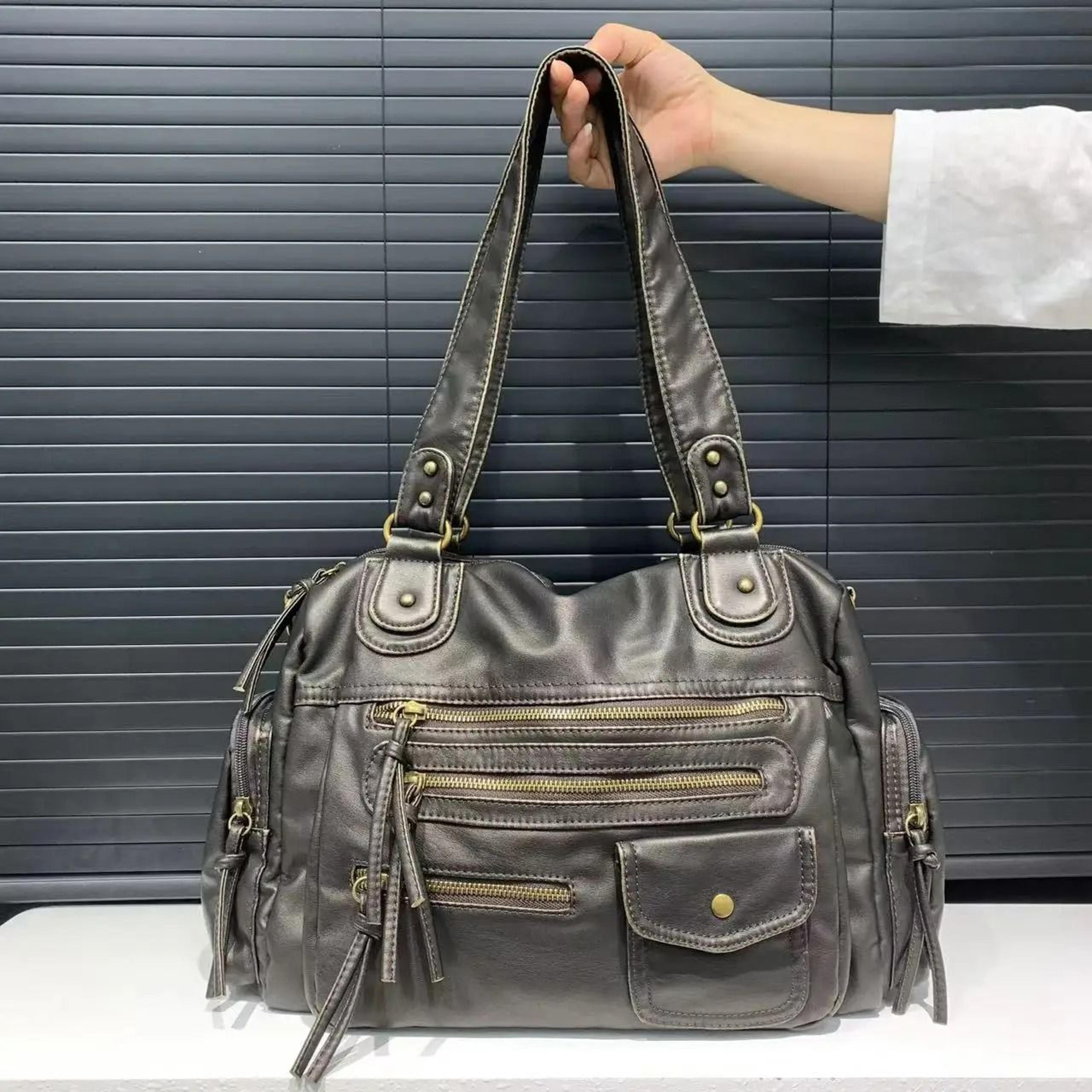 motorcycle crossbody bag vintage washed leather multi pocket shoulder purse