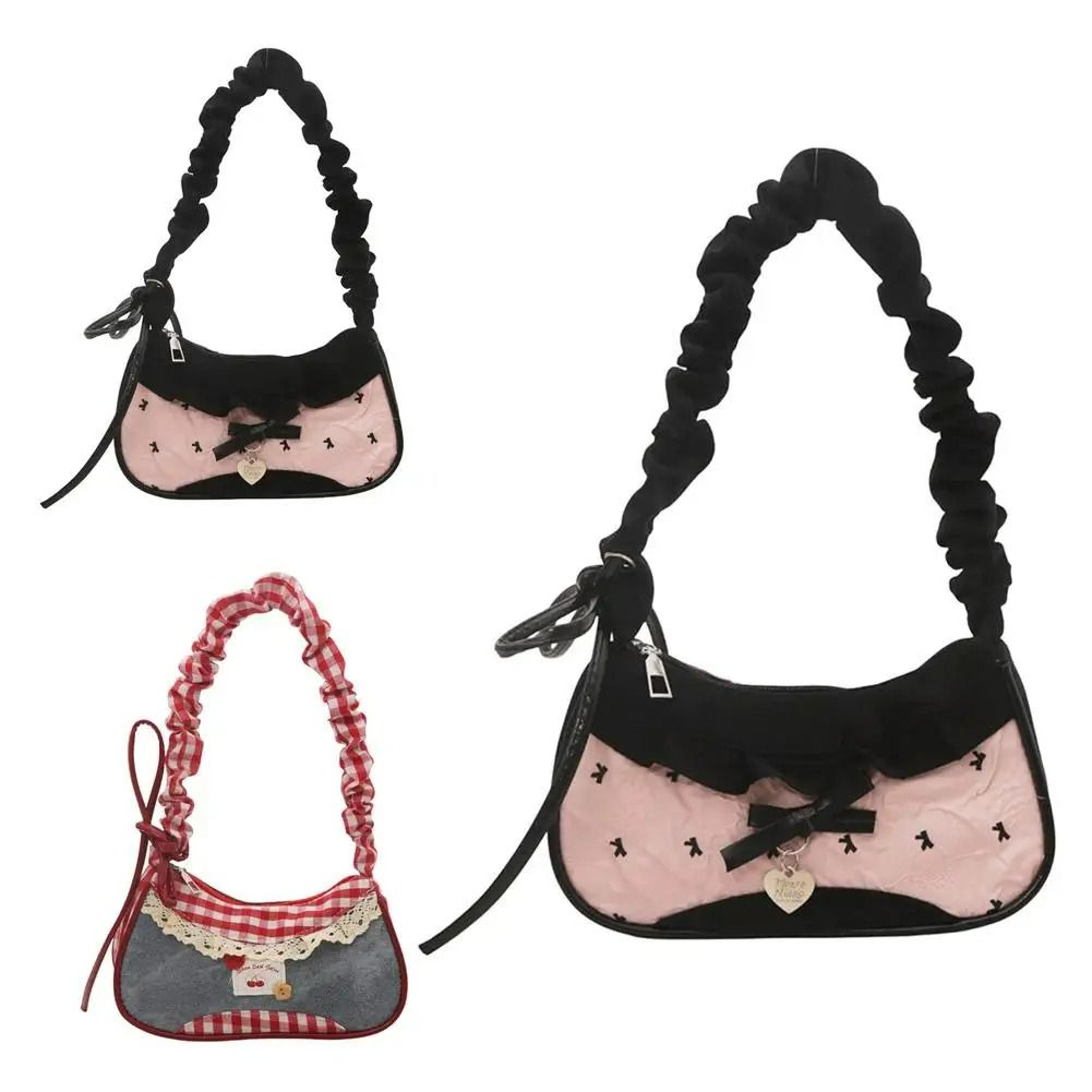 women's grid pattern lace ribbon underarm bag