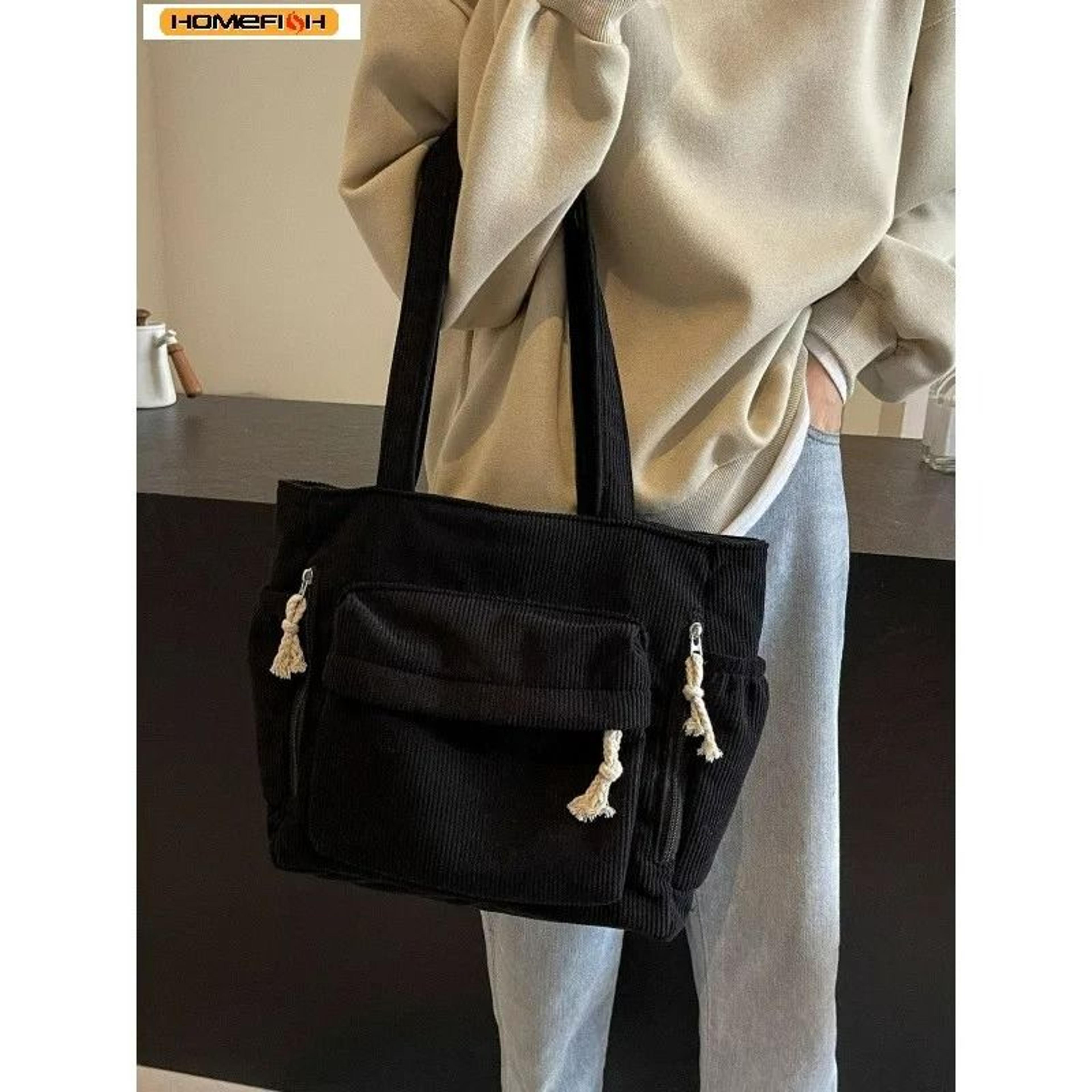 corduroy multi-pocket travel tote bag