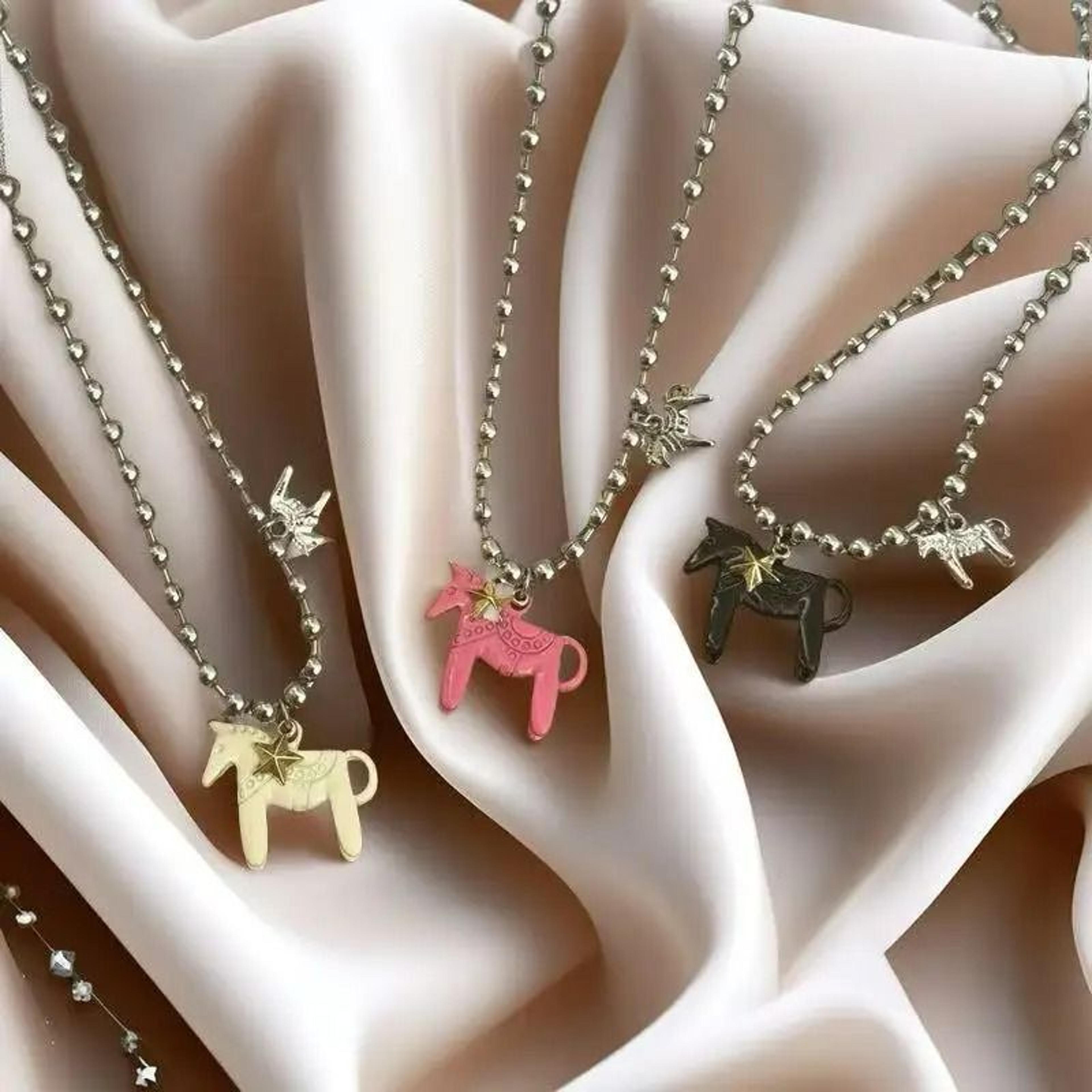 colorful enamel colt horse pendant necklace