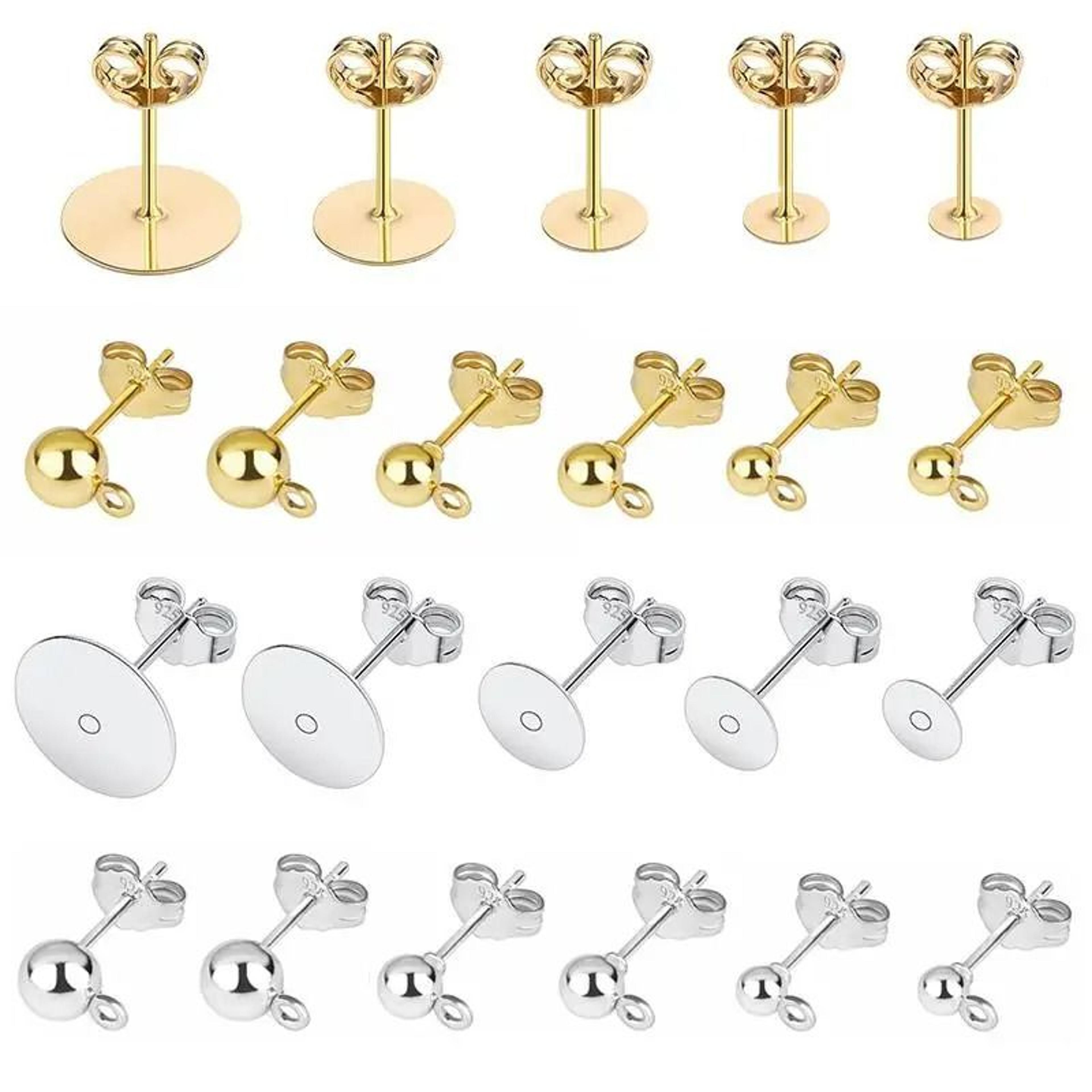 50-piece 925 silver-plated blank post earring studs with earring backs