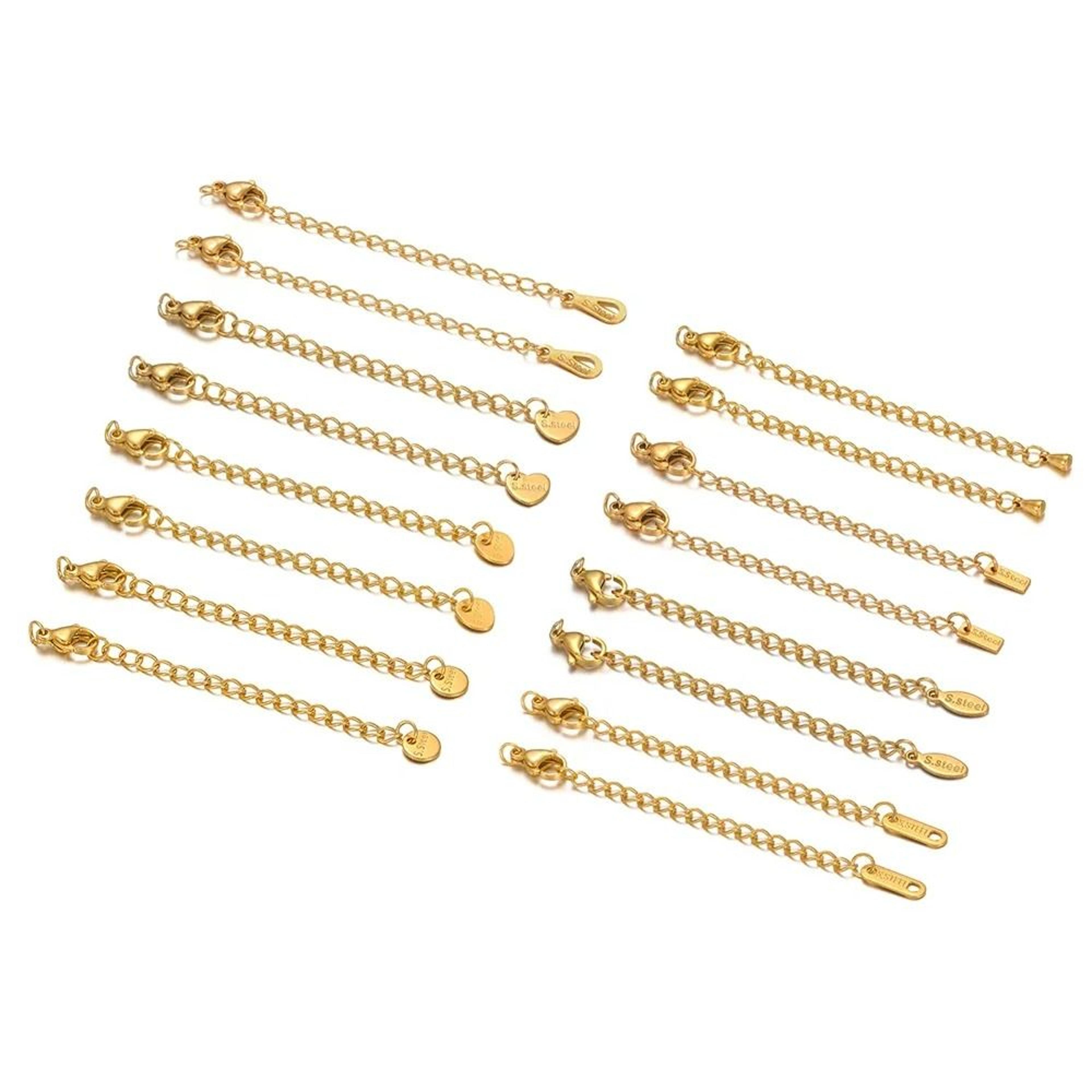 10-piece stainless steel lobster clasps with 2 in extension chains