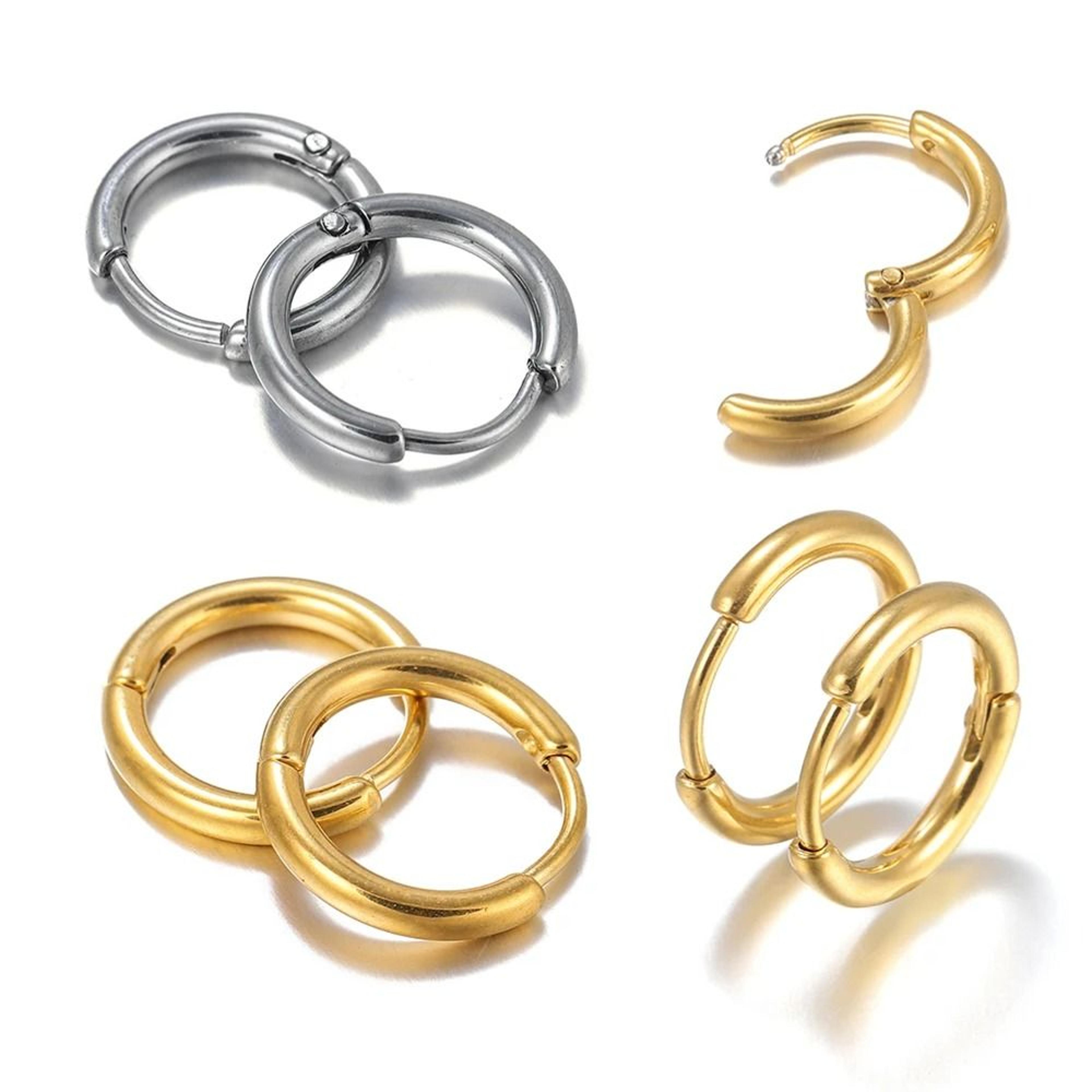 10-piece stainless steel round hoop earrings