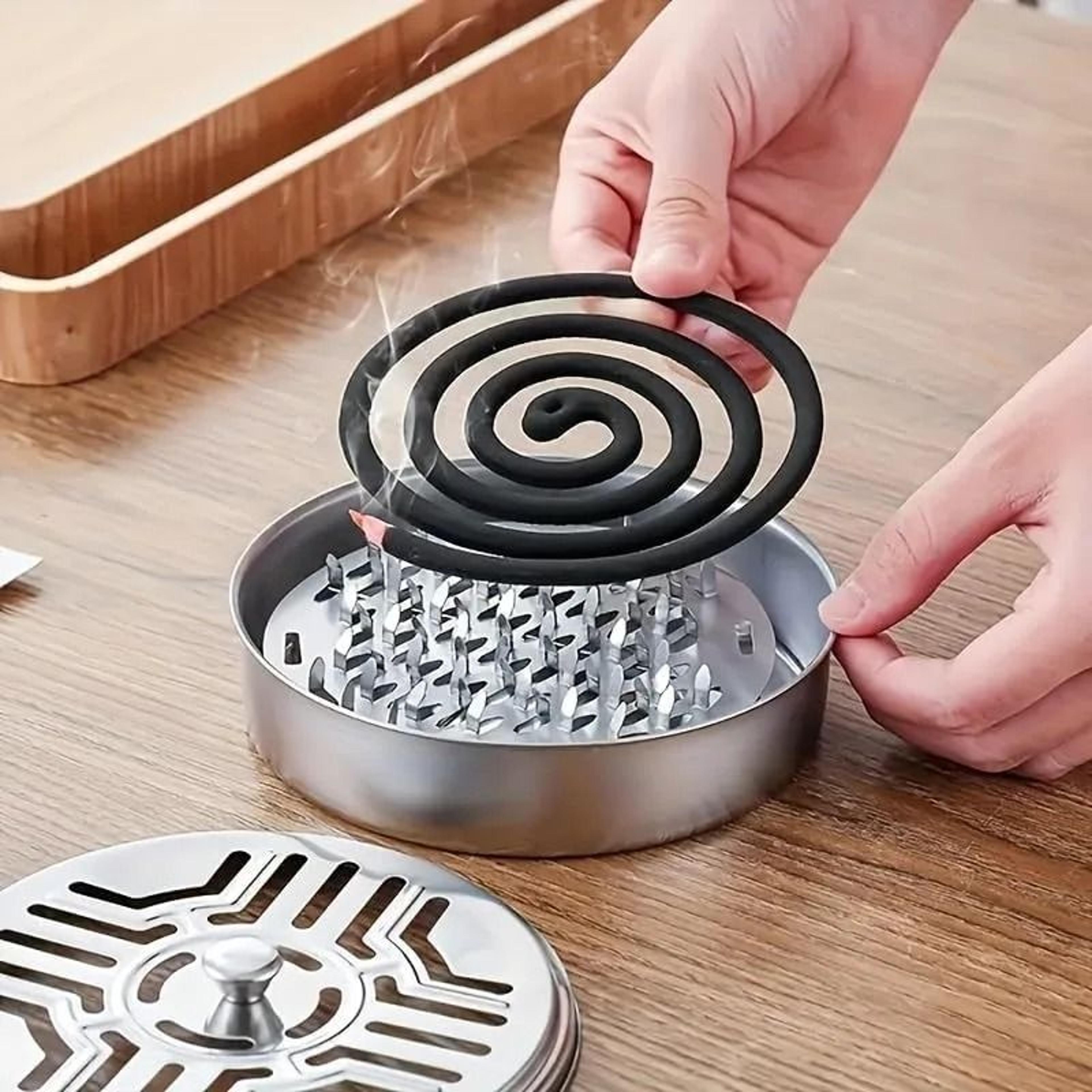 stainless steel mosquito coil holder tray with lid
