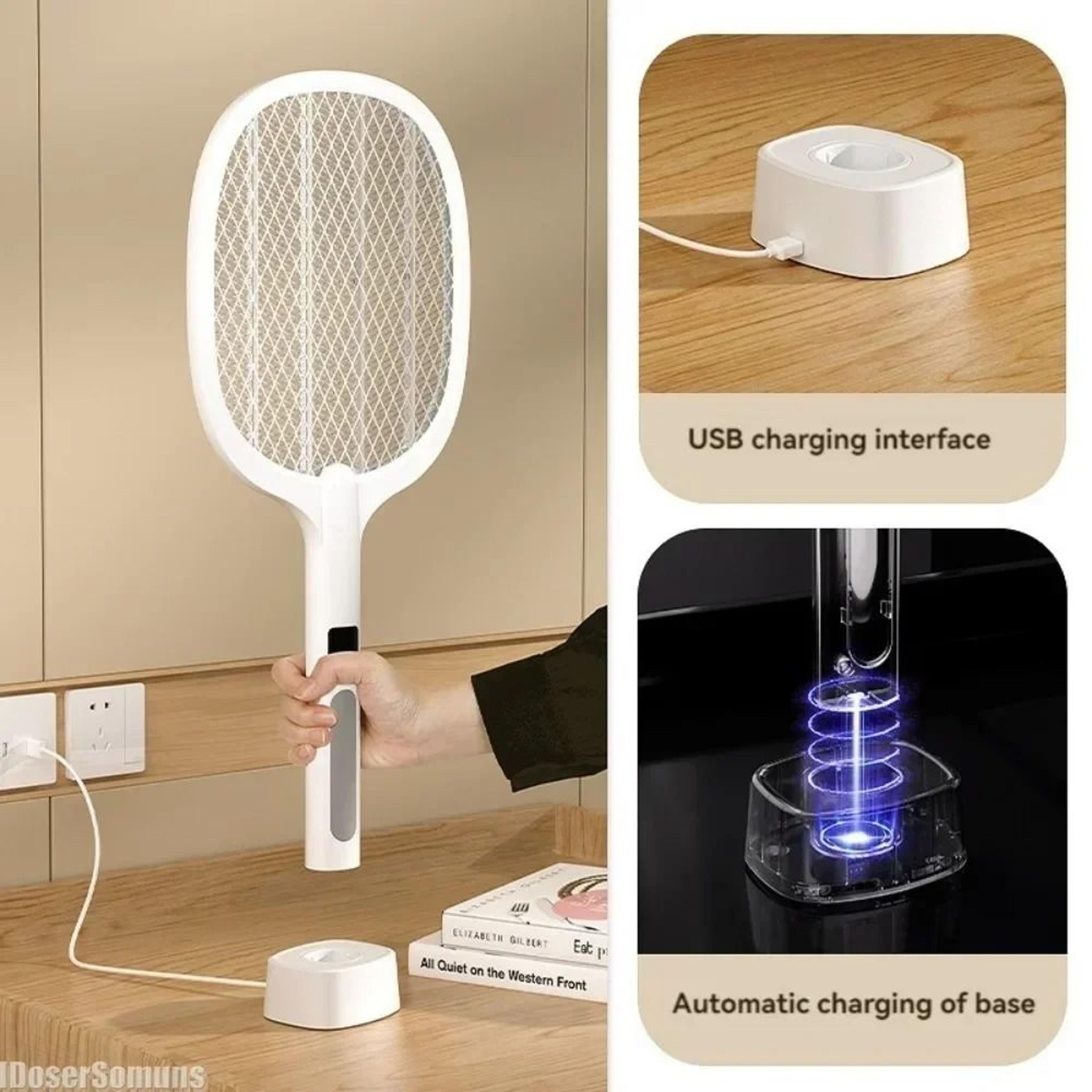 4000v usb-c rechargeable electric fly swatter with auto-trap mode
