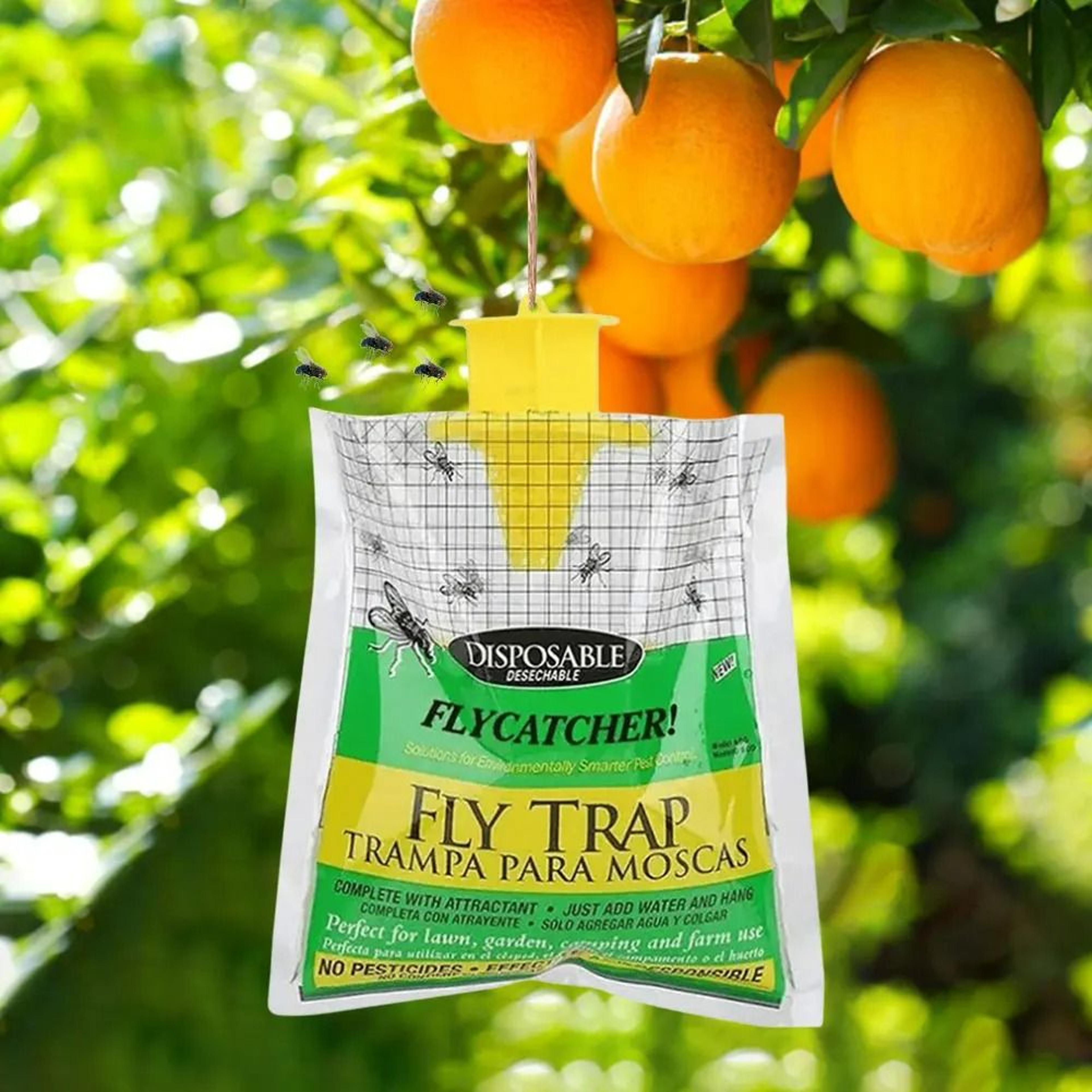 disposable outdoor hanging fly catcher bag with water-activated bait