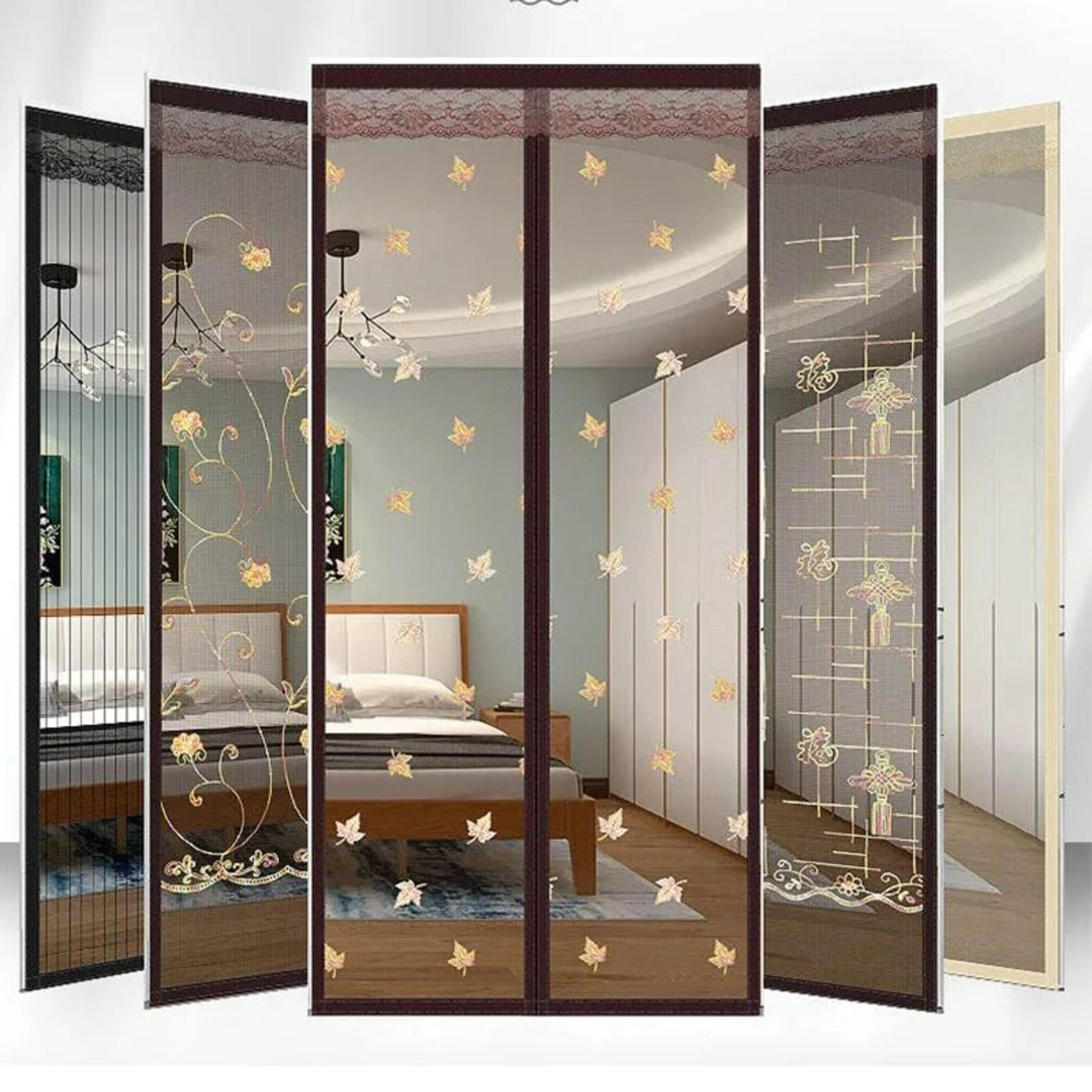 embroidered magnetic door screen mesh curtain