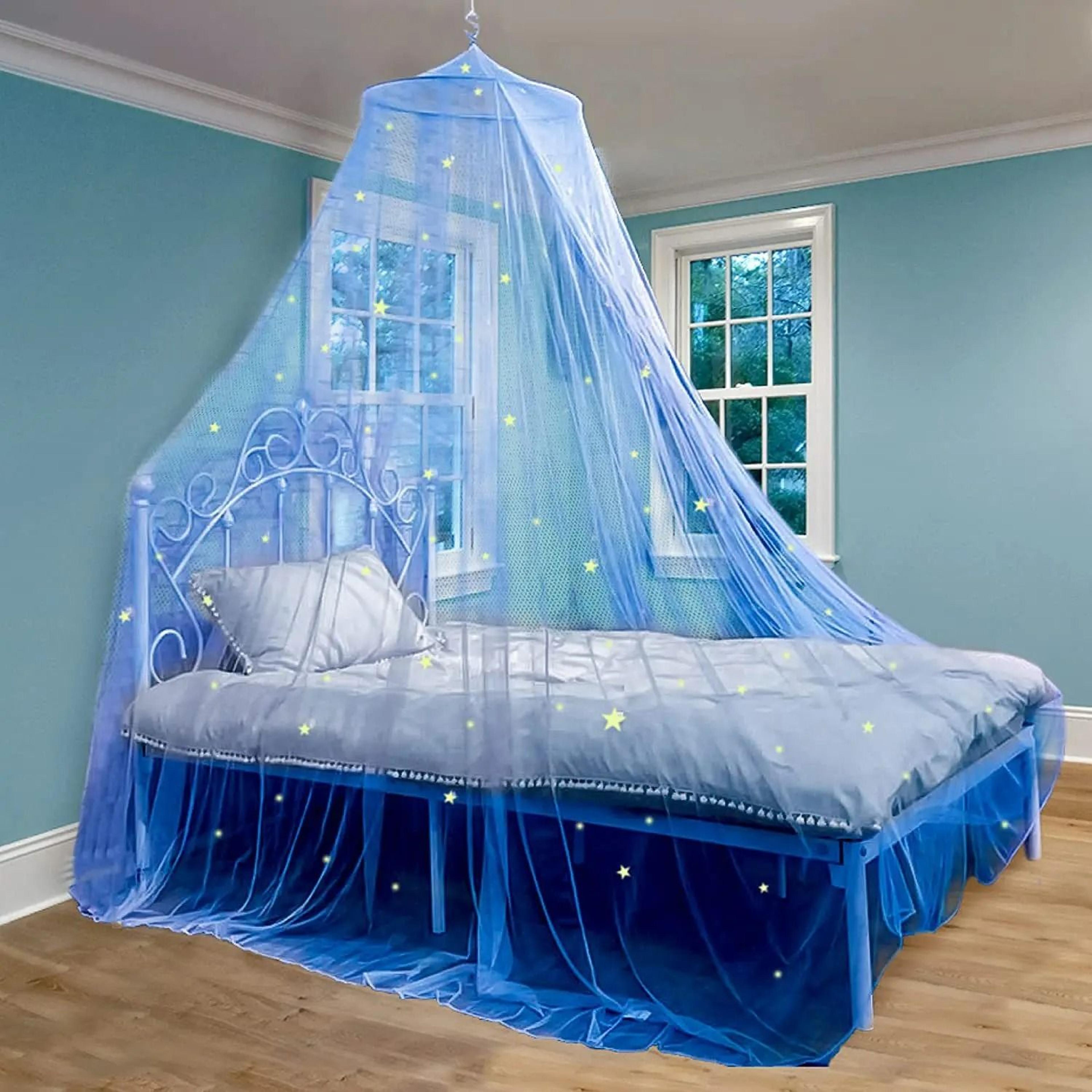 princess pink bed canopy for girls with glowing stars