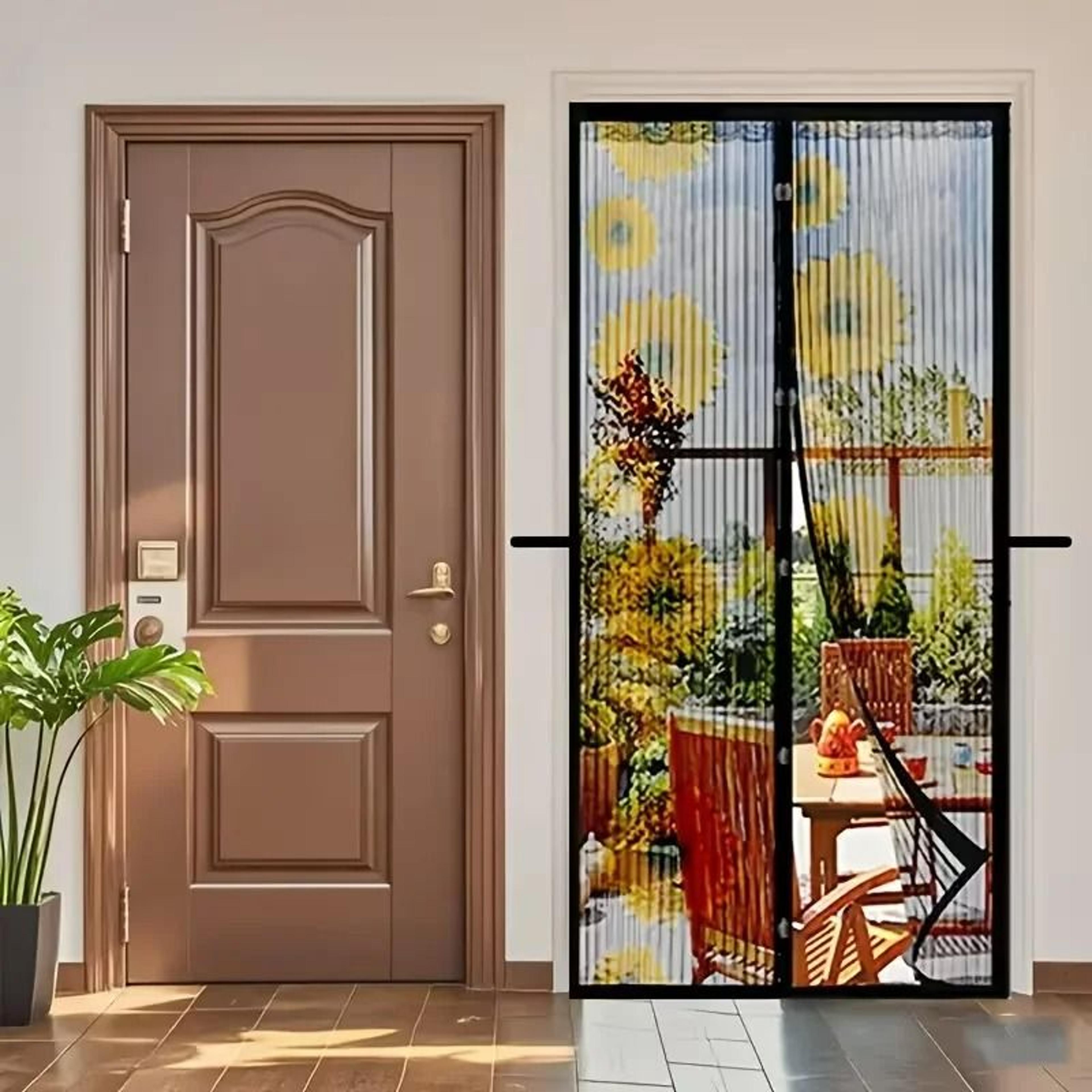 sunflower printed automatic closing magnetic screen door
