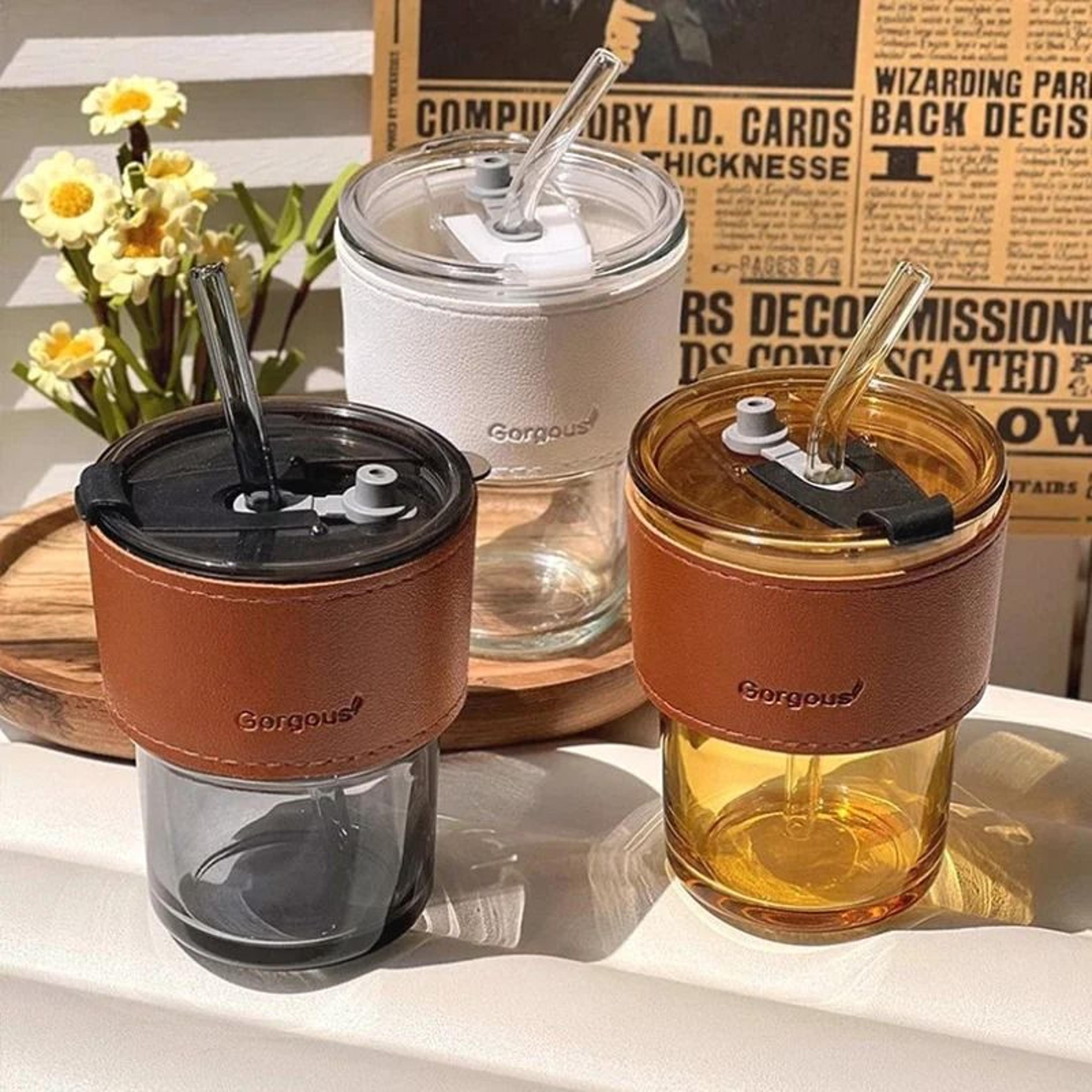 reusable glass sipper cup with lid & straw