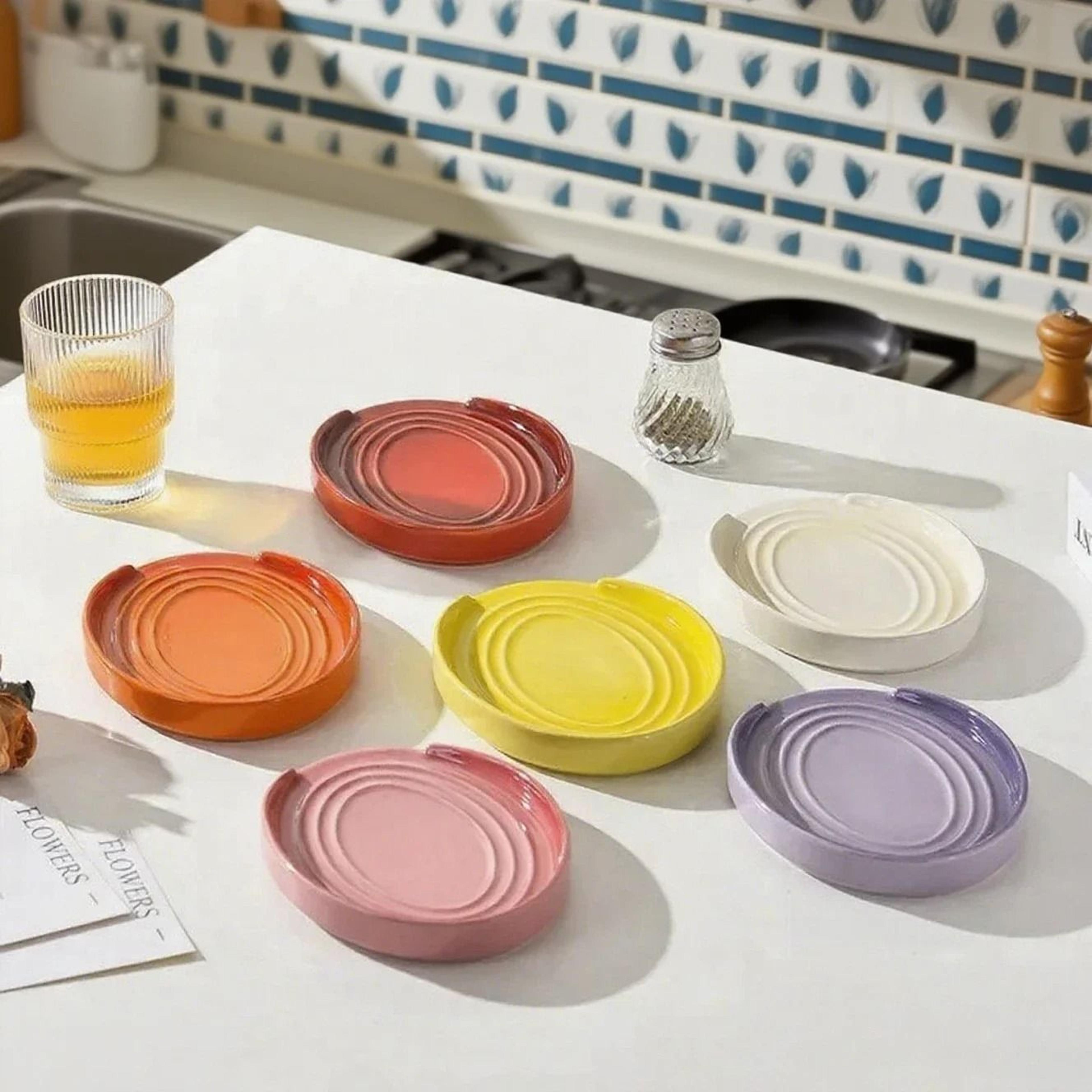 ceramic storage rack tray & pot lid spoon rest