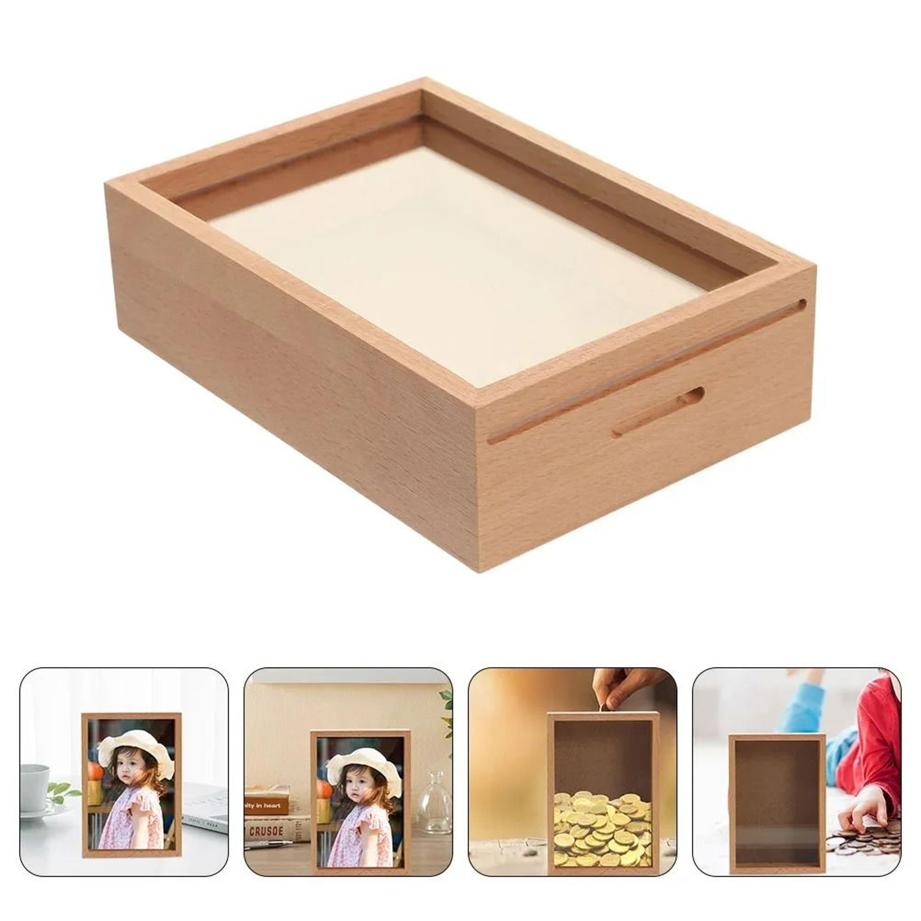 wood specimen photo frame piggy bank