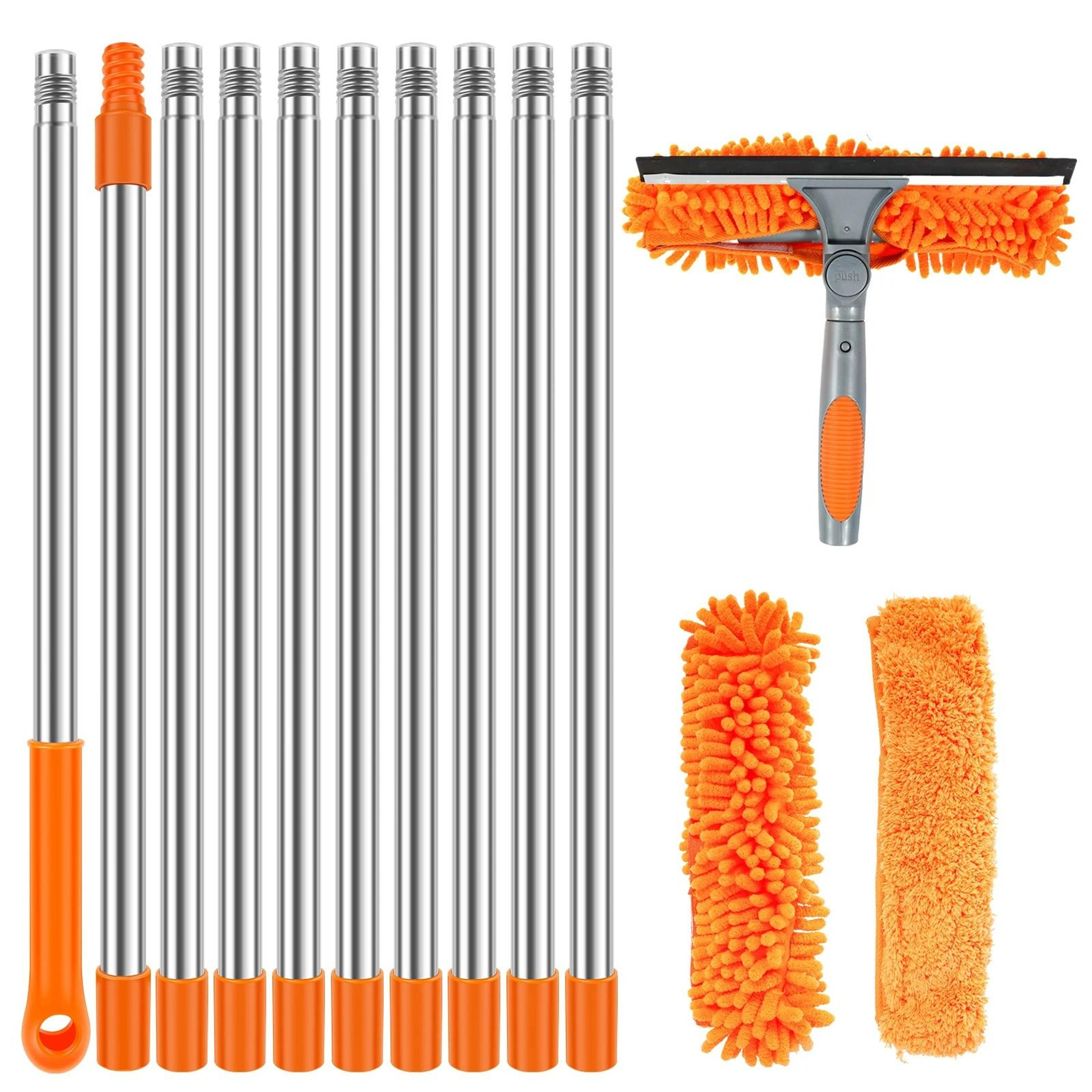 2-in-1 extended window cleaning kit with 180° swivel squeegee & microfiber mop