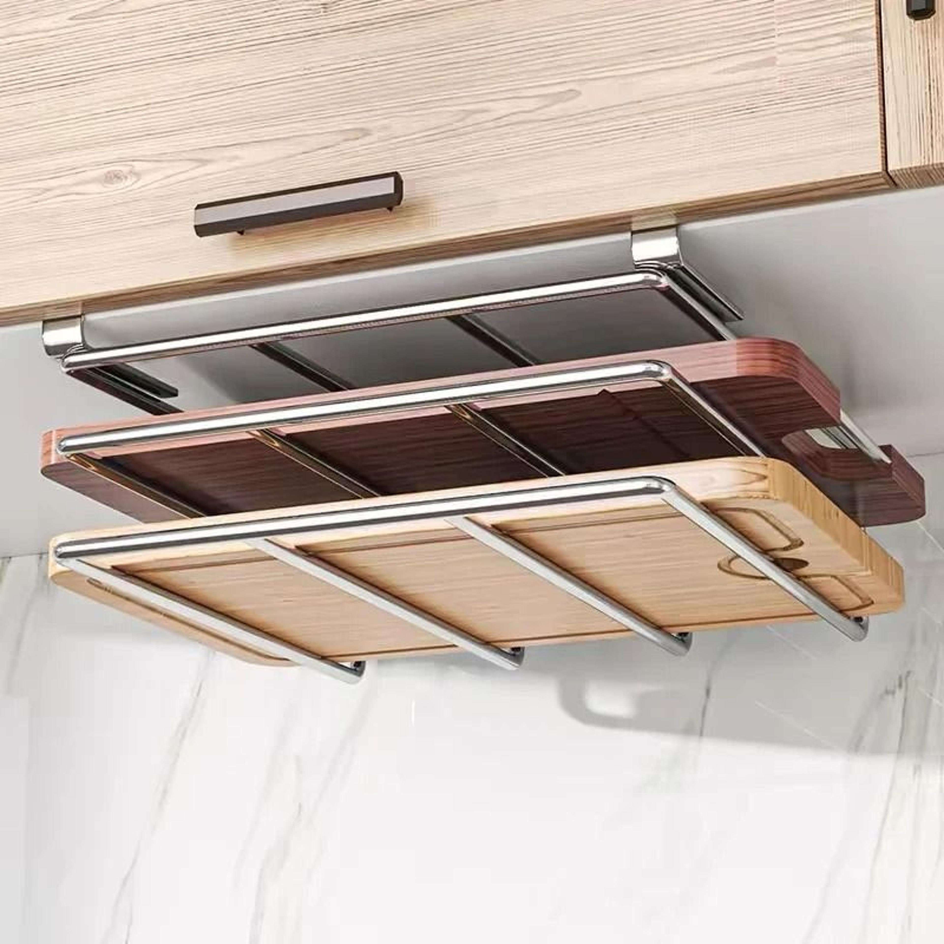 under-cabinet cutting board & pot lid organizer rack