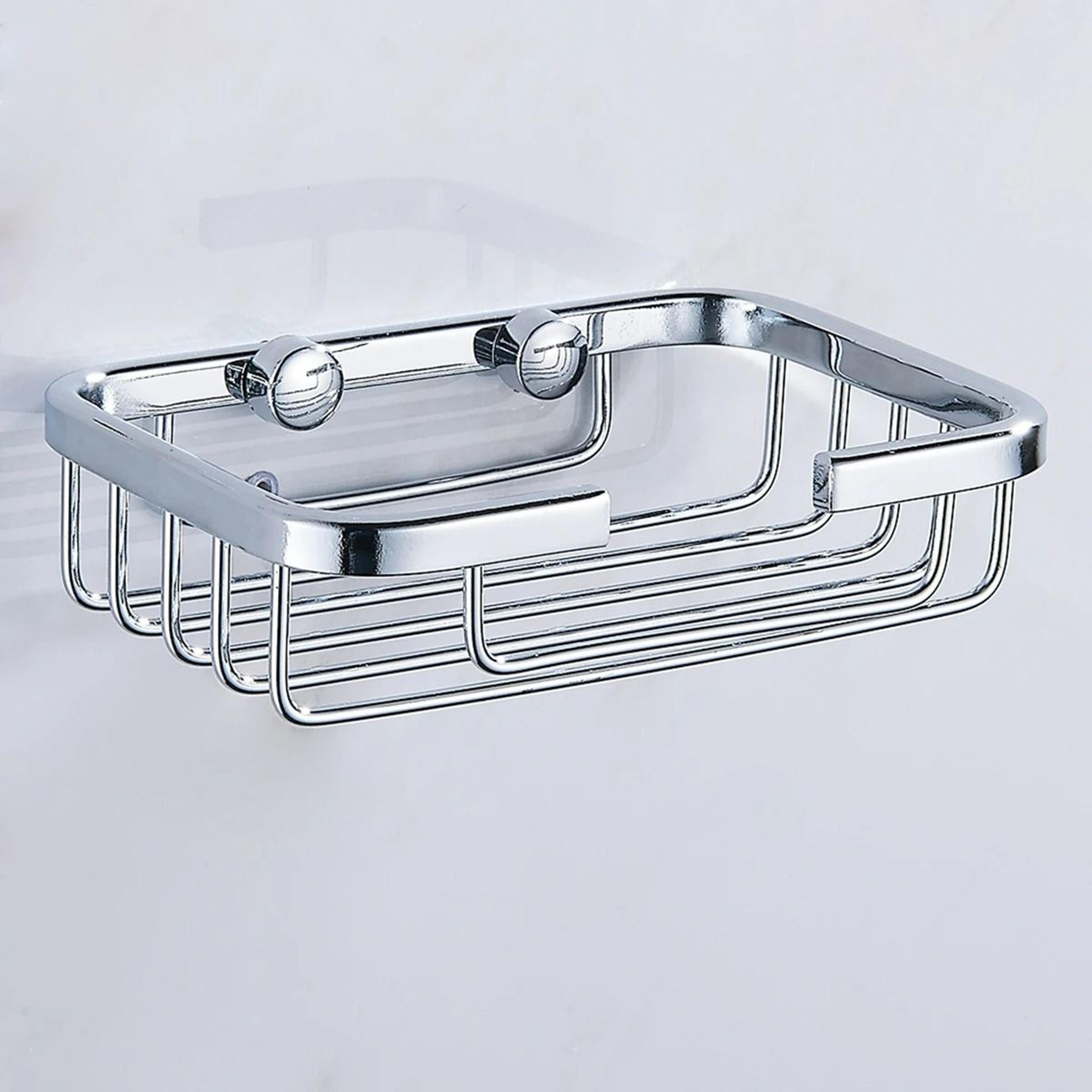 wall-mounted stainless steel soap holder & storage rack