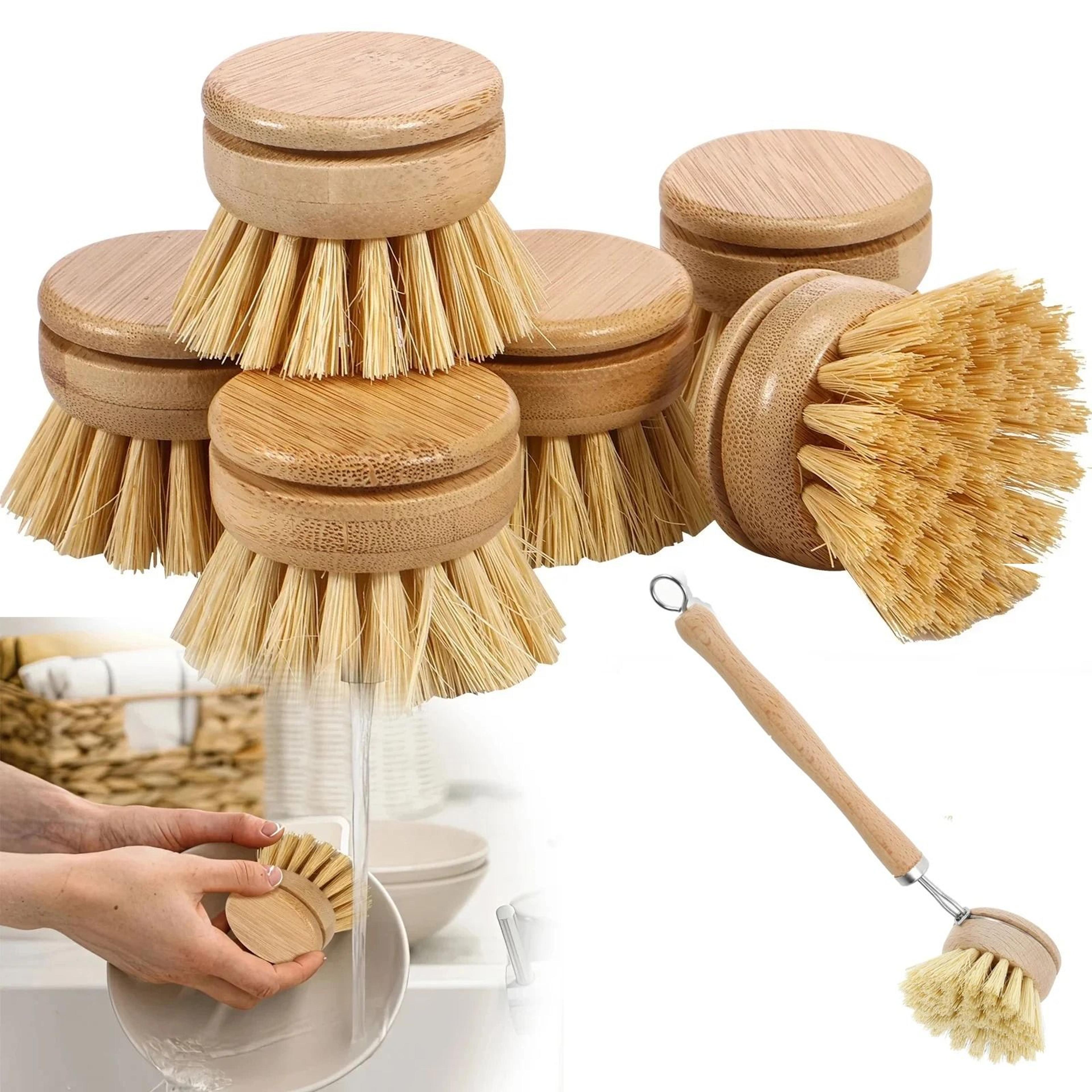 wooden dish cleaning brush with natural sisal & coconut bristles