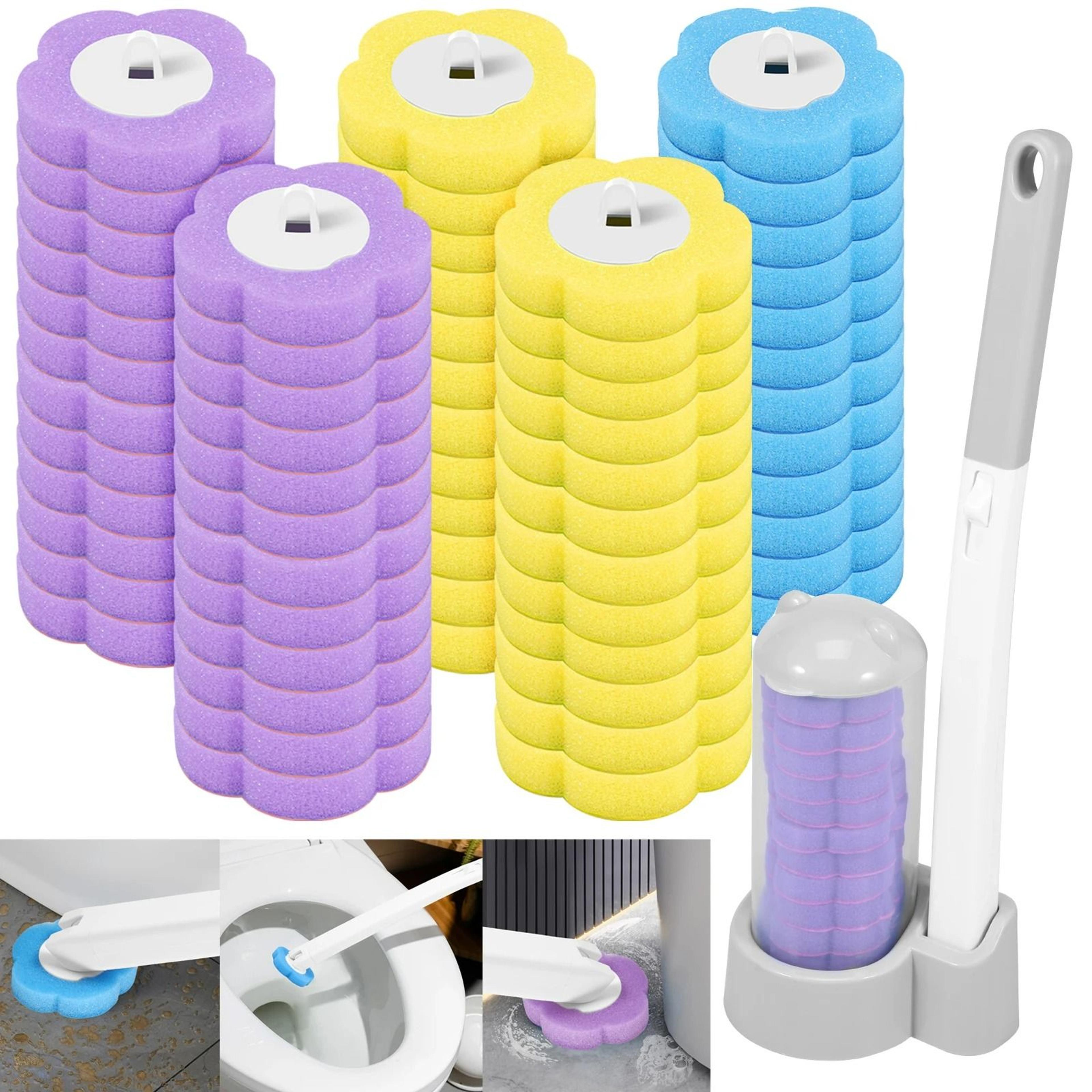 disposable toilet bowl cleaning brush kit with long handle & 18 refill heads
