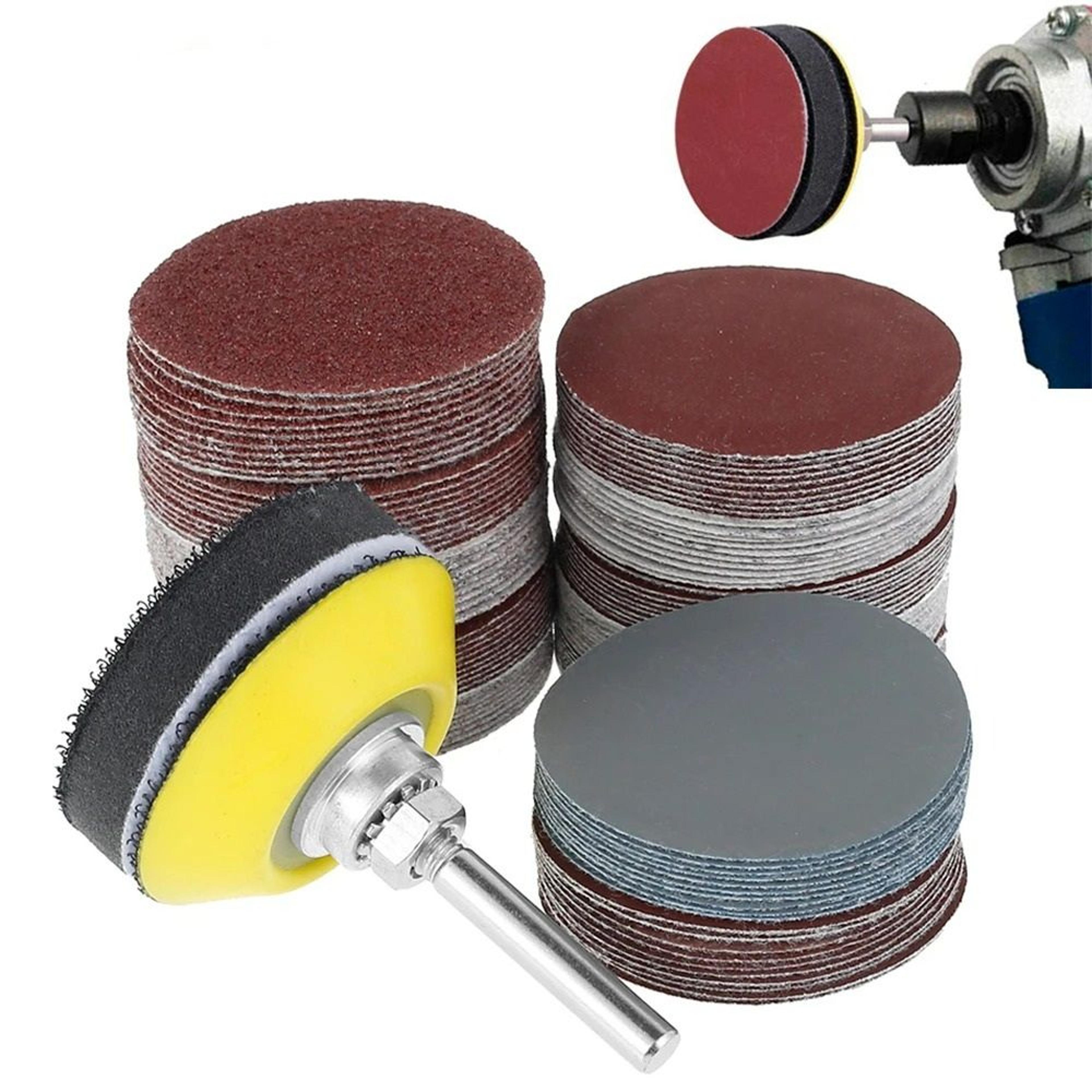 120-piece 2-inch sandpaper disc assortment kit with backing pad & foam cushion
