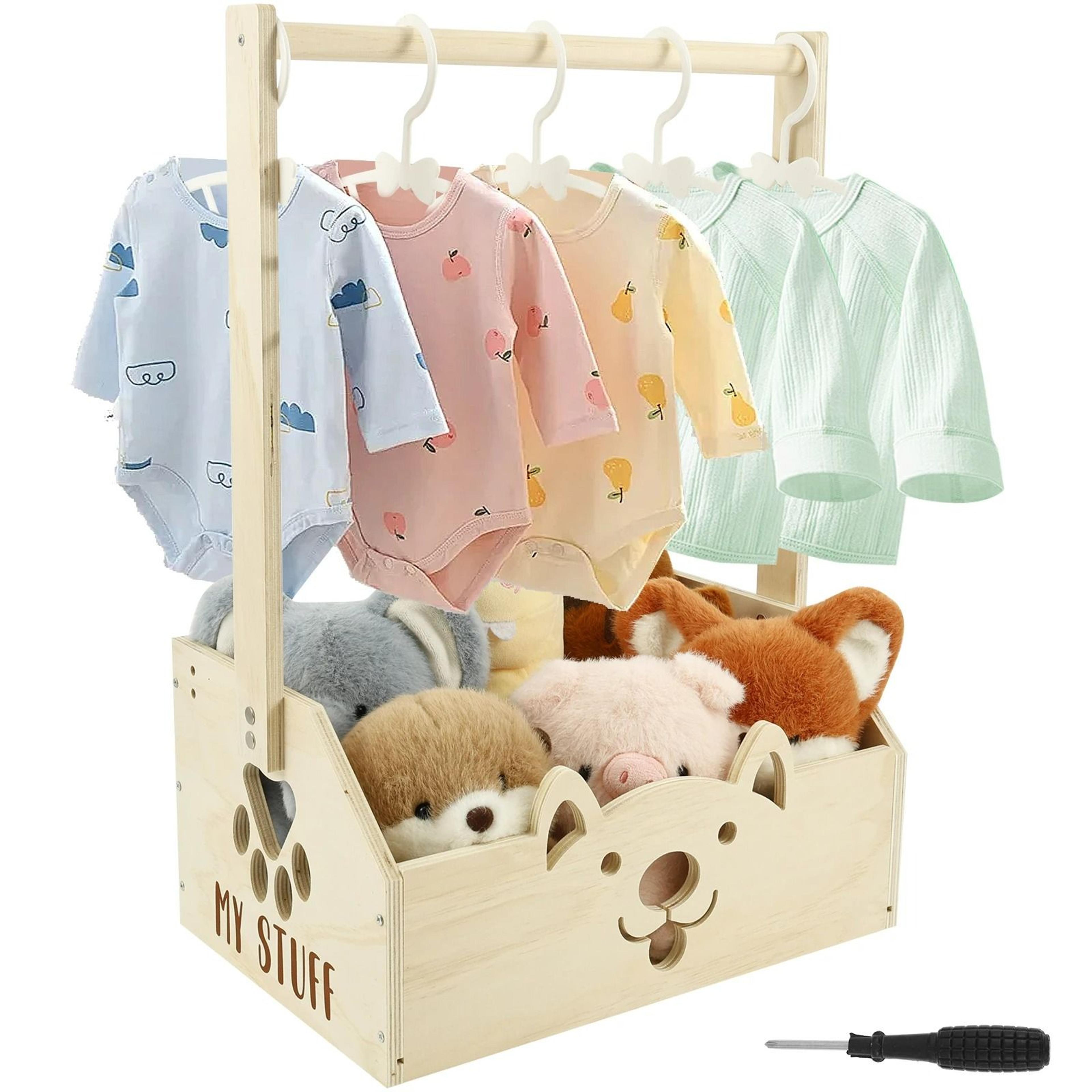 portable wooden toy & baby shower storage crate with long handle