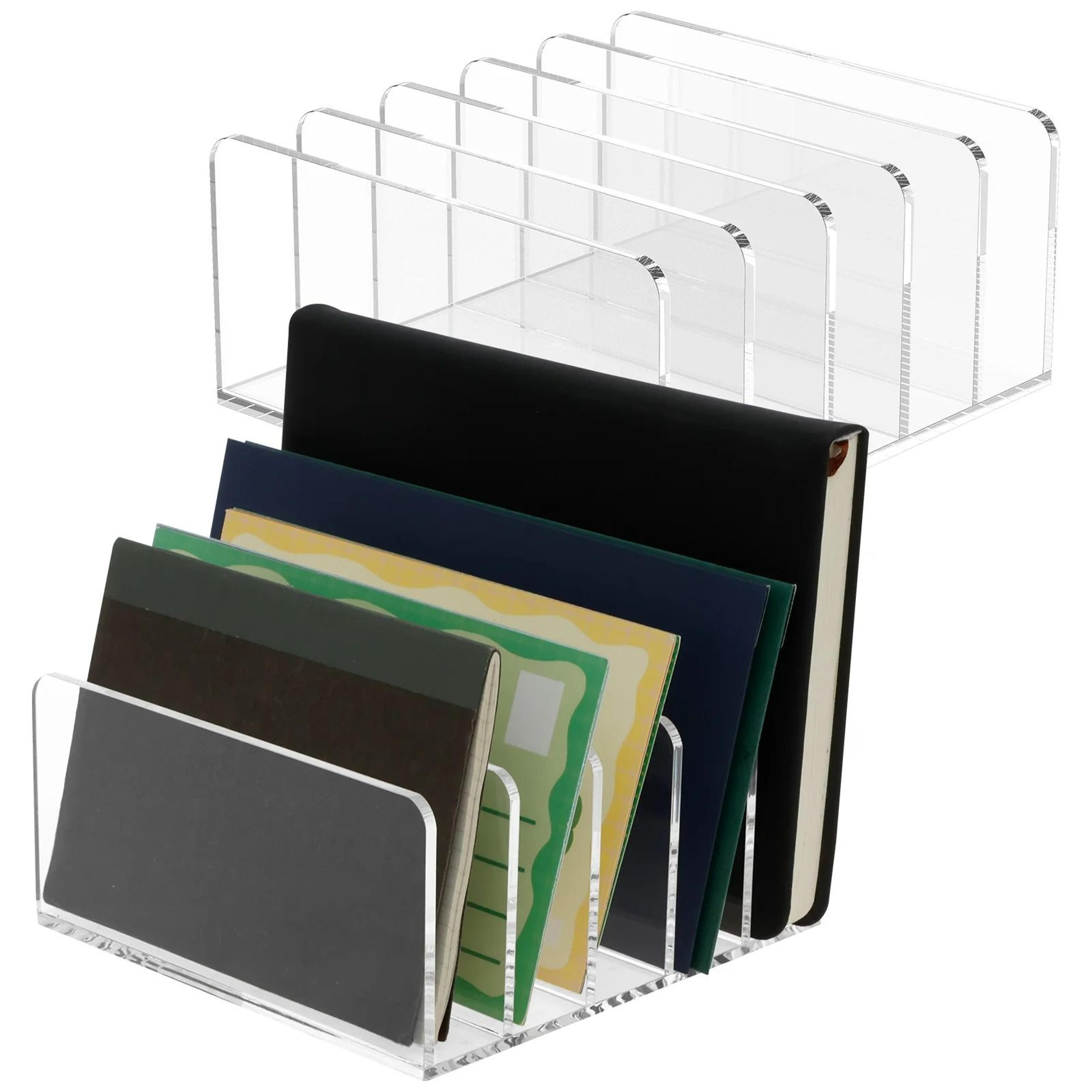 5-slot upright acrylic business card holder & desktop mail organizer