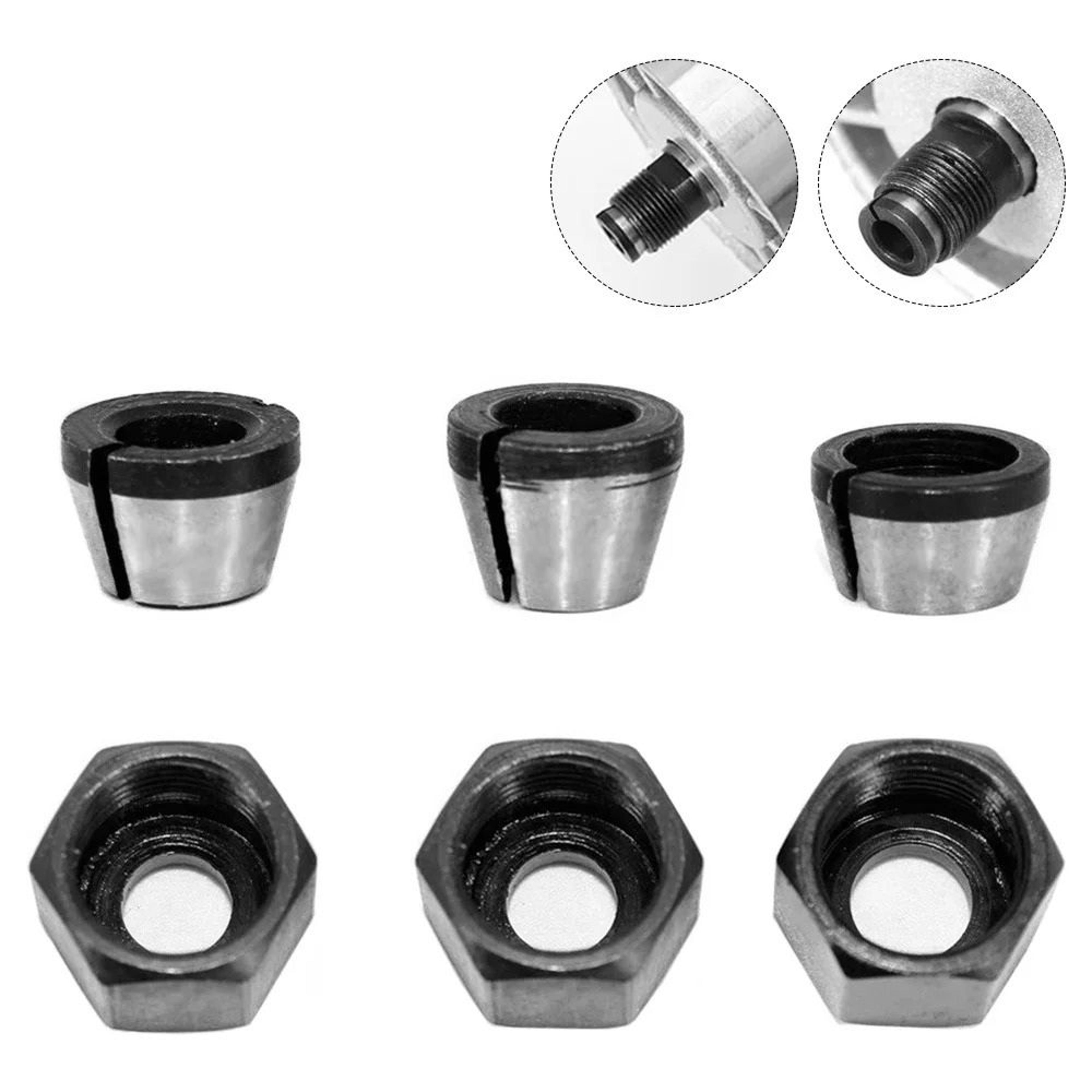 6-piece precision router collet chuck set (6mm, 6.35mm, 8mm)