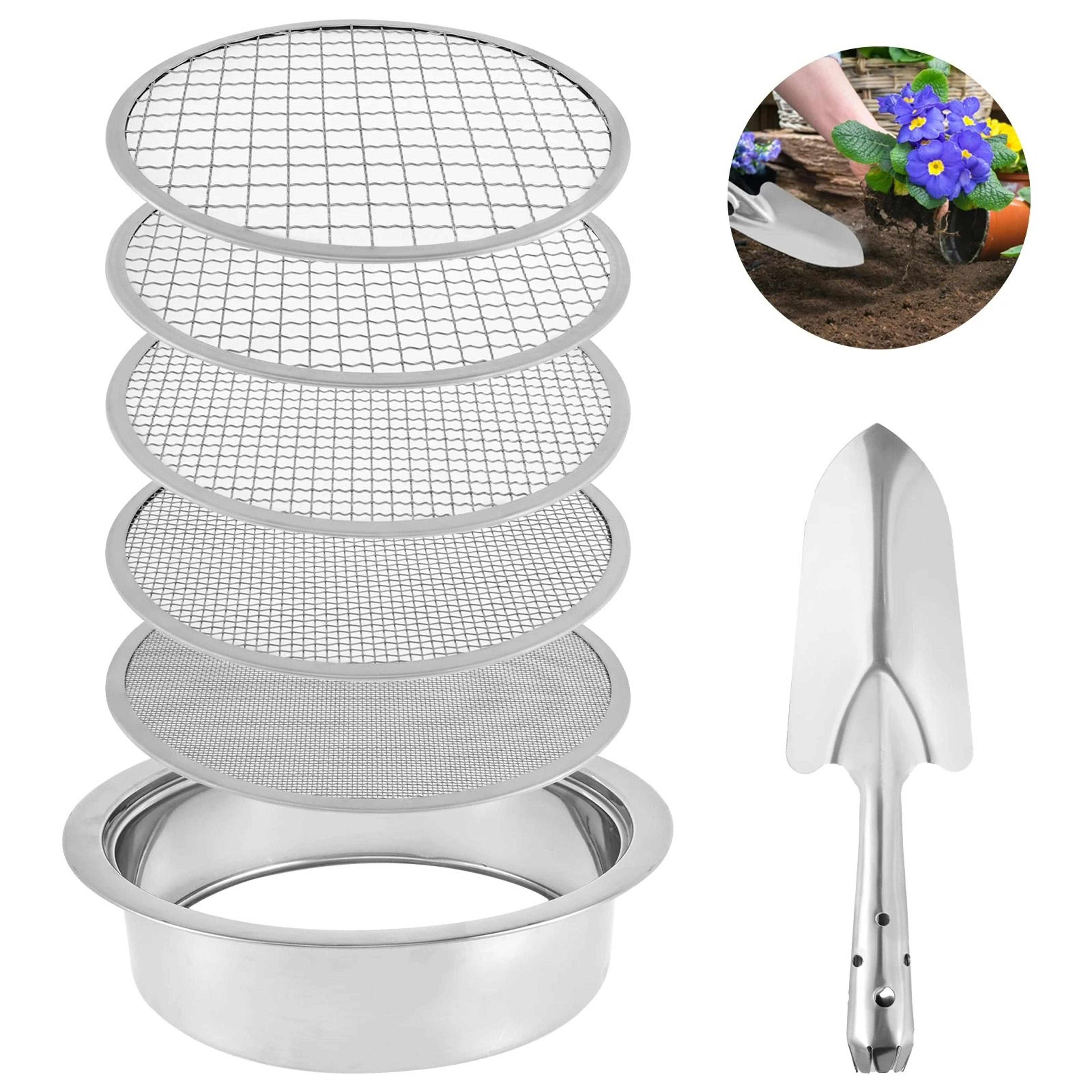 7-piece stainless steel soil sieve set with shovel