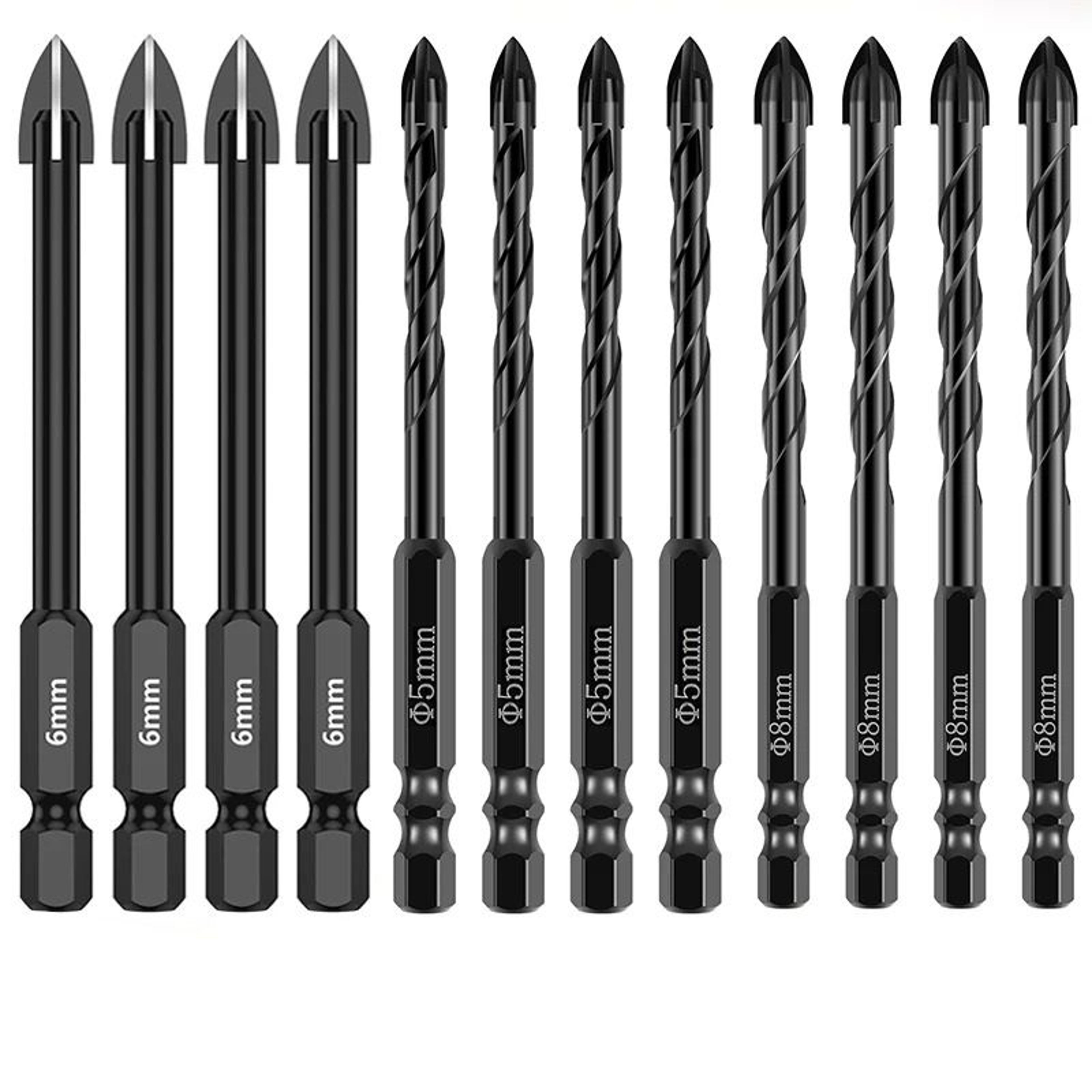 10-piece cross-hex carbide masonry & glass drill bit set