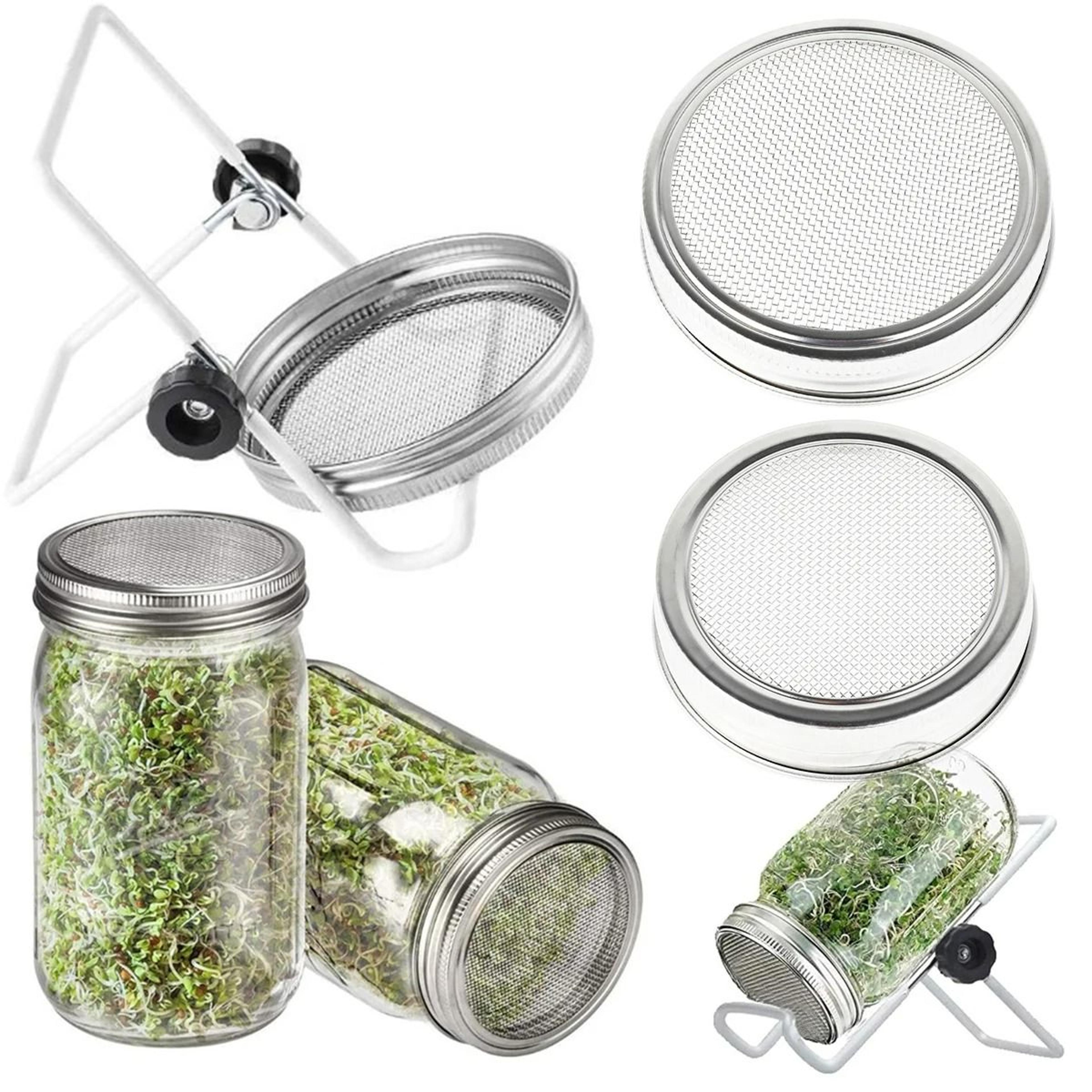 mason jar sprouting set with stainless steel strainer lids & stands