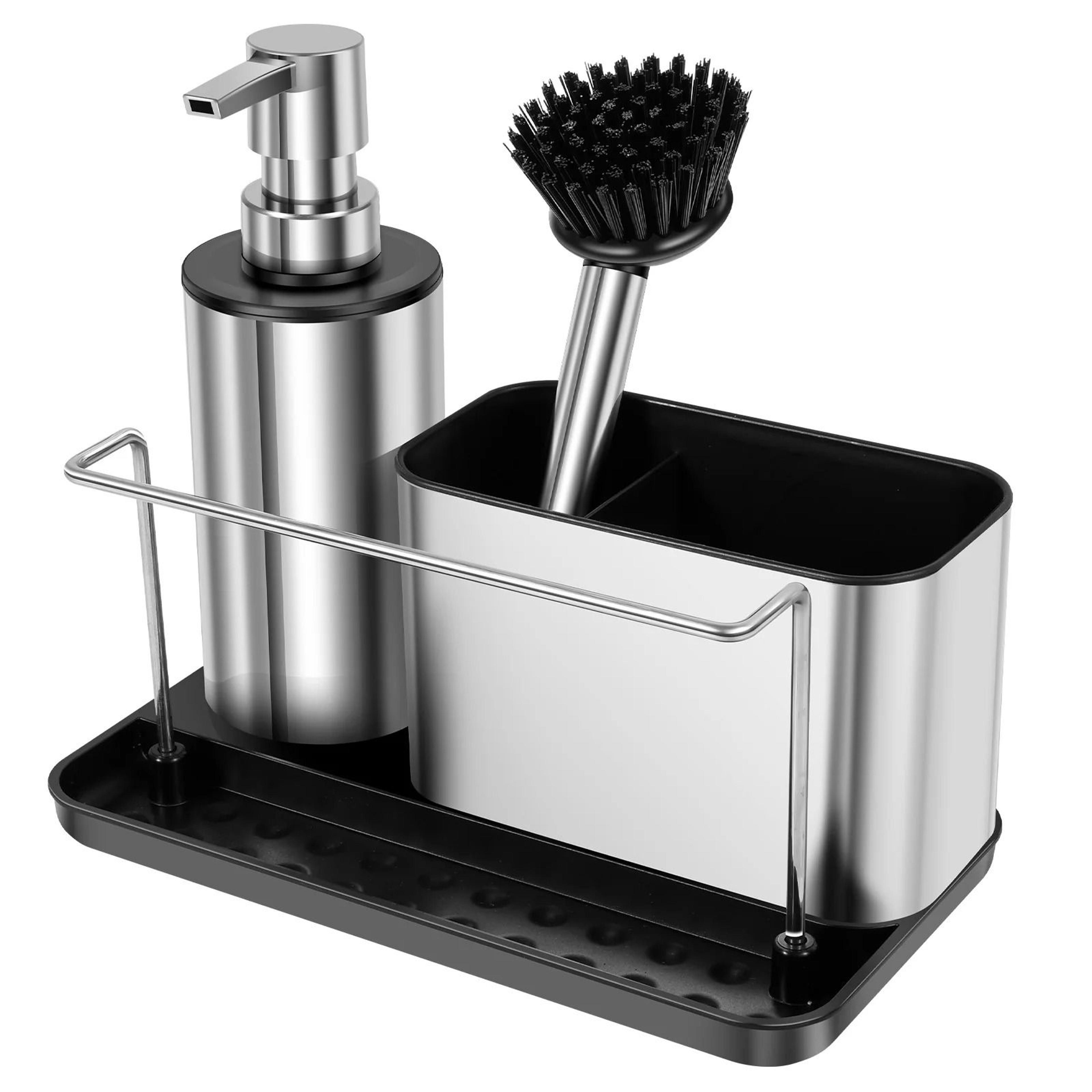 3-in-1 kitchen sink soap dispenser set with sponge holder & towel bar