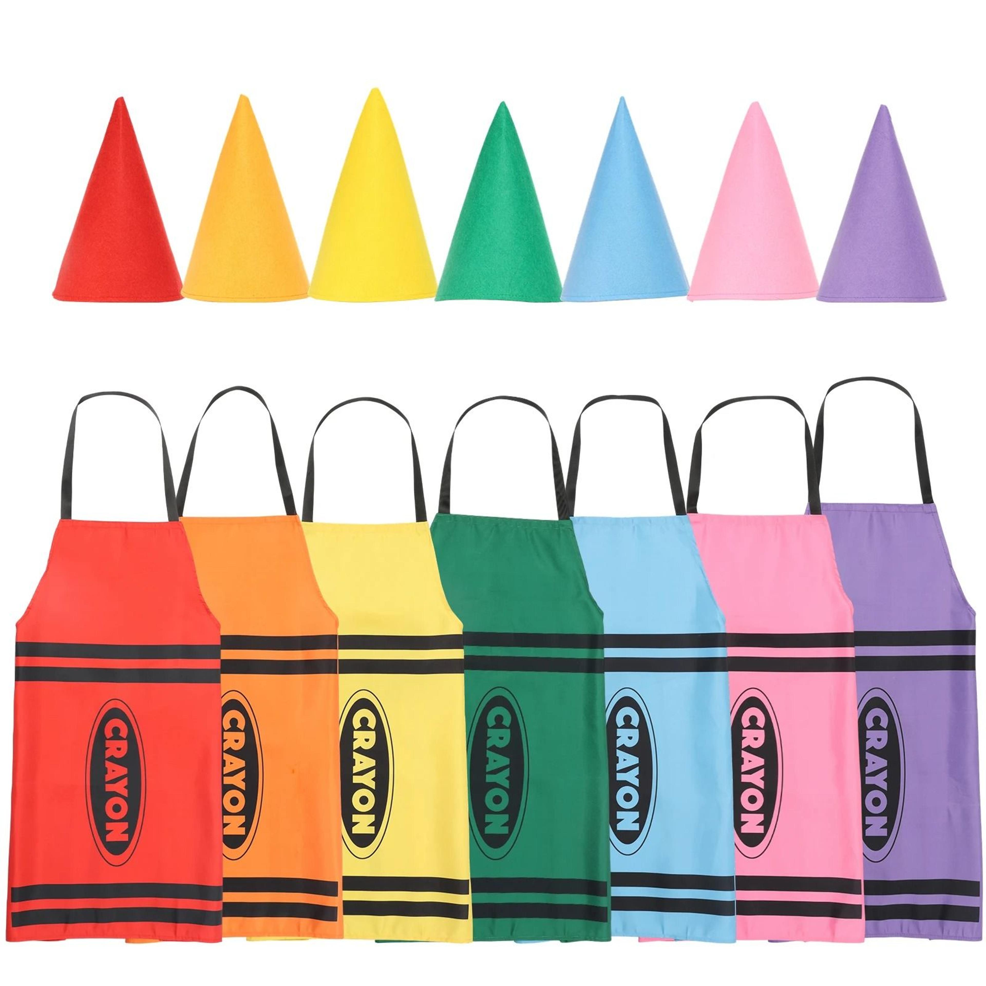 7-piece rainbow crayon apron & cone hat costume set