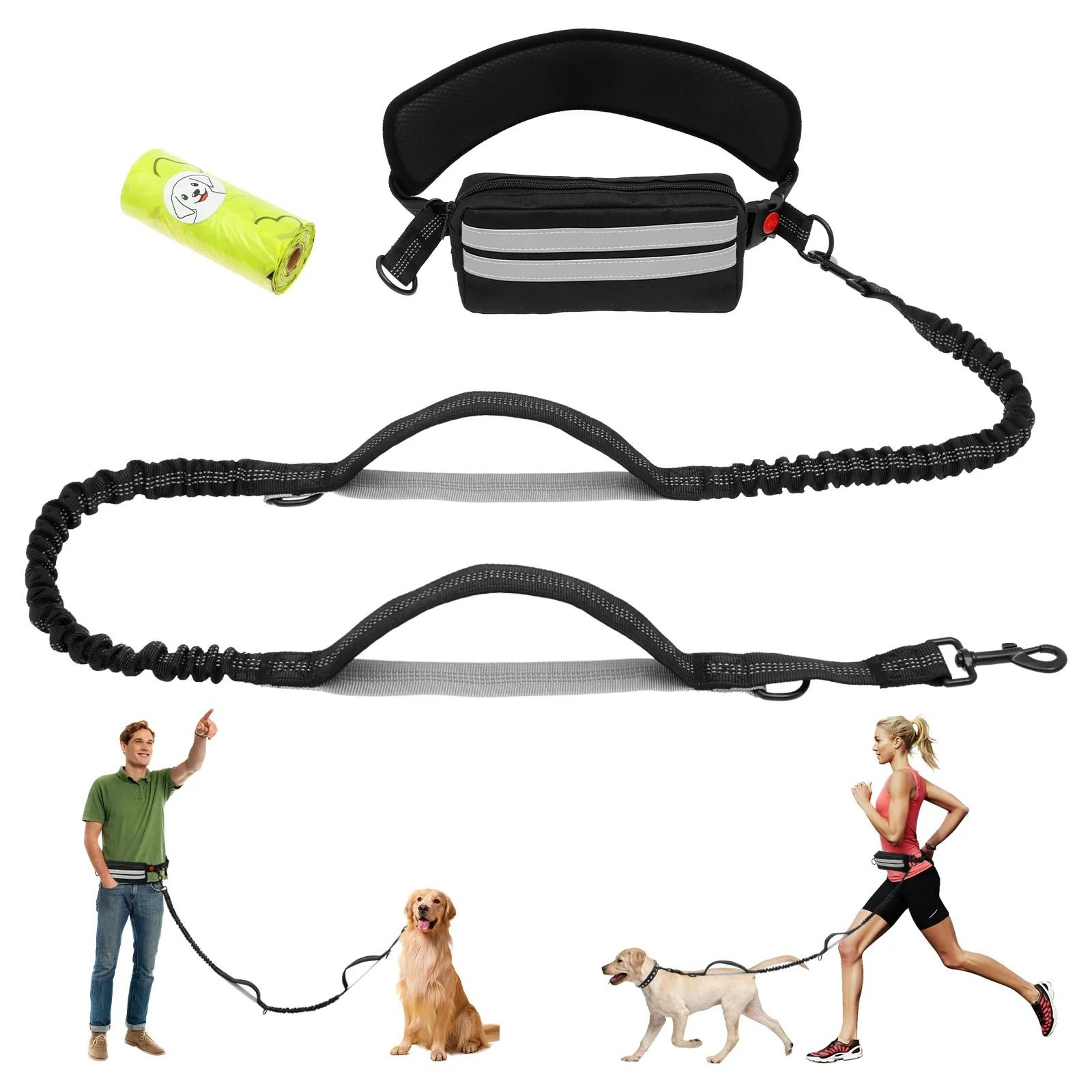 hands-free reflective dog running leash with waist pouch