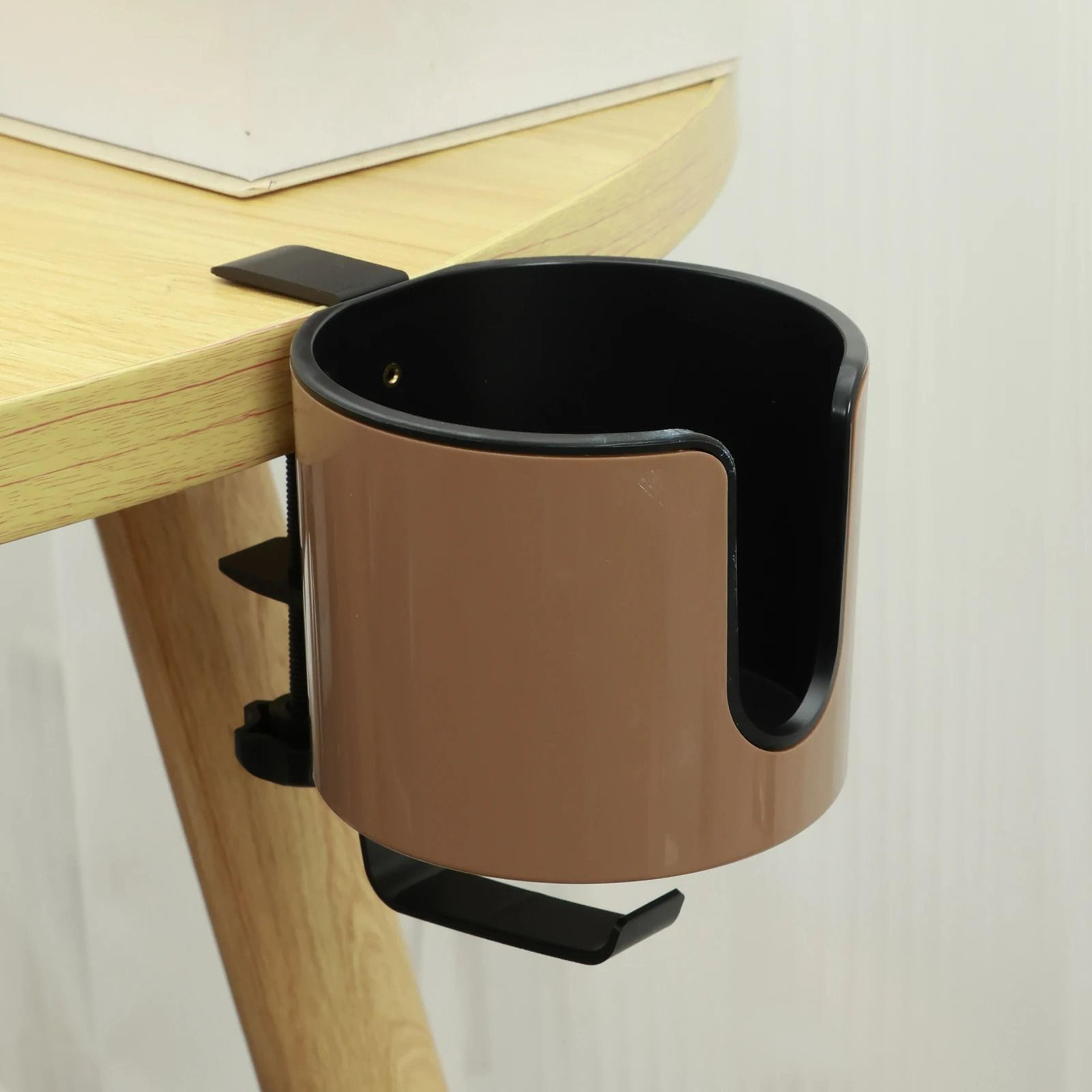 universal adjustable clamp-on desk cup holder with storage hook