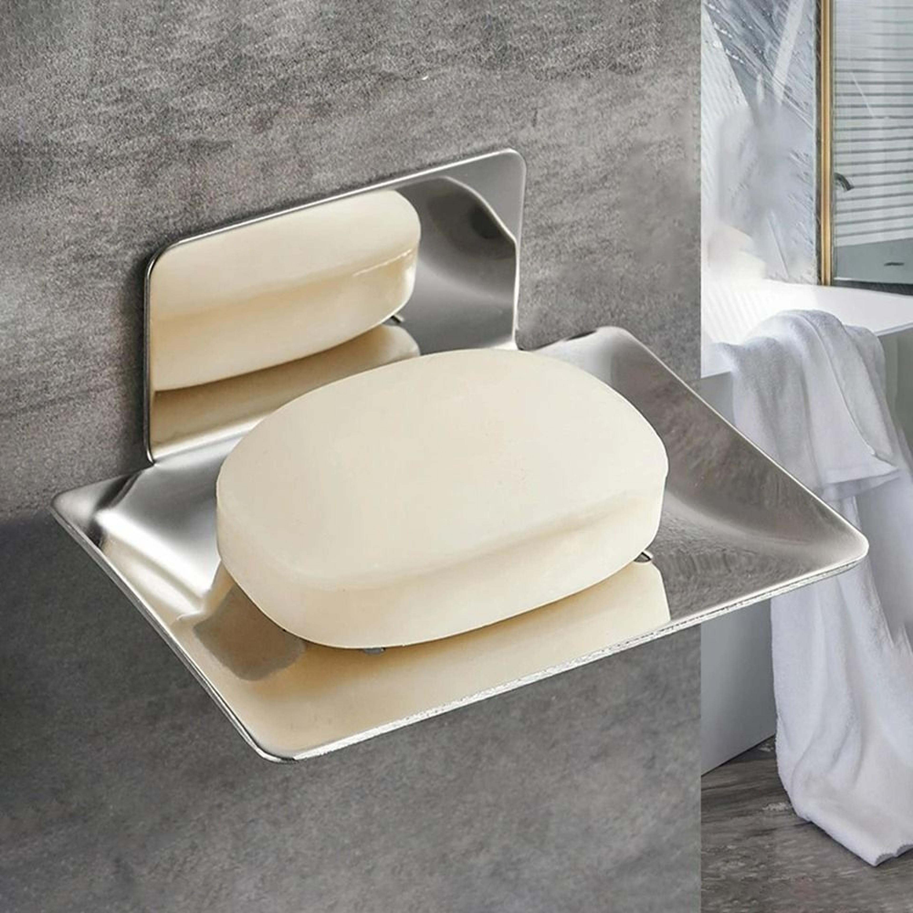 self-adhesive wall-mounted stainless steel soap dish & drain tray