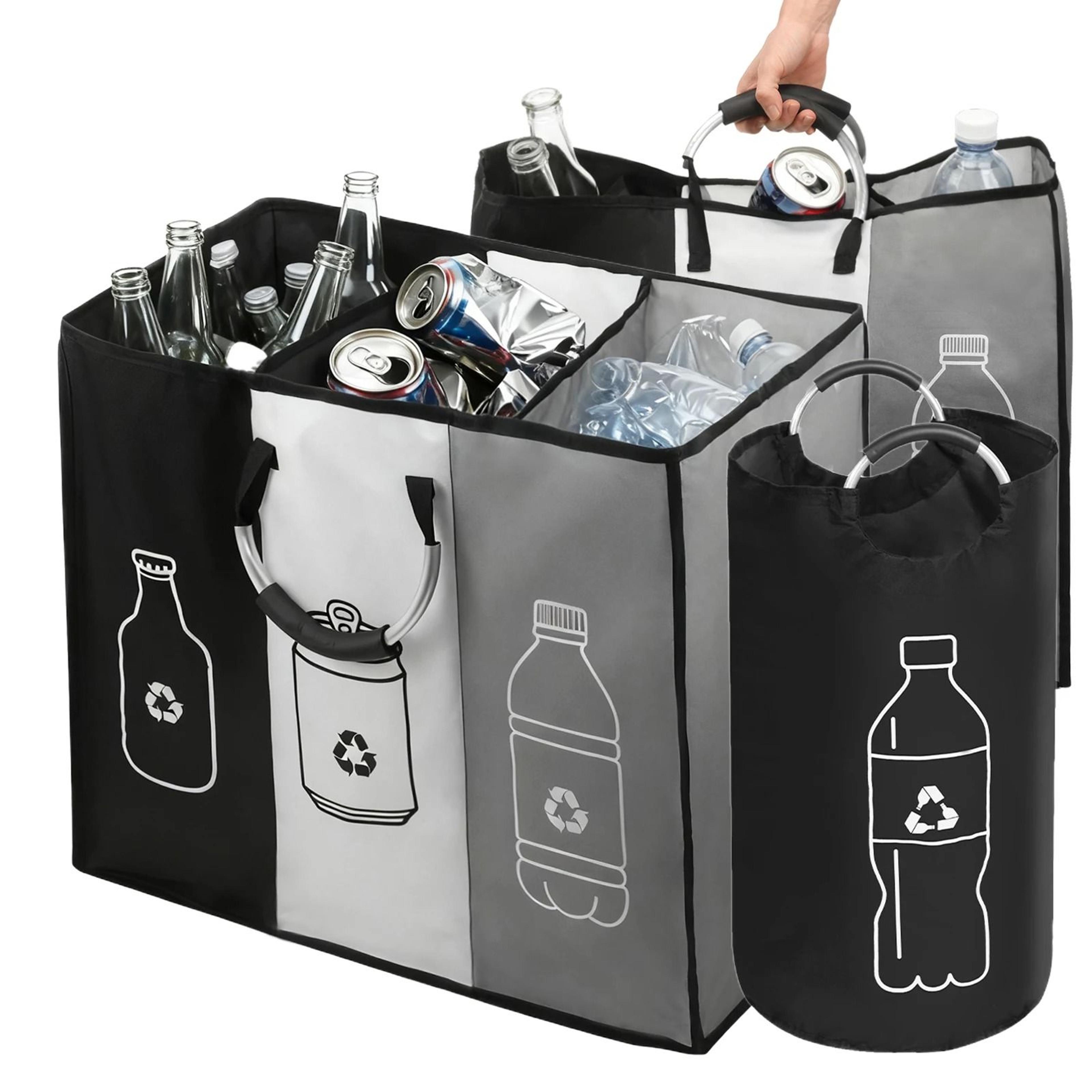 3-compartment folding empty bottle & recyclable storage basket