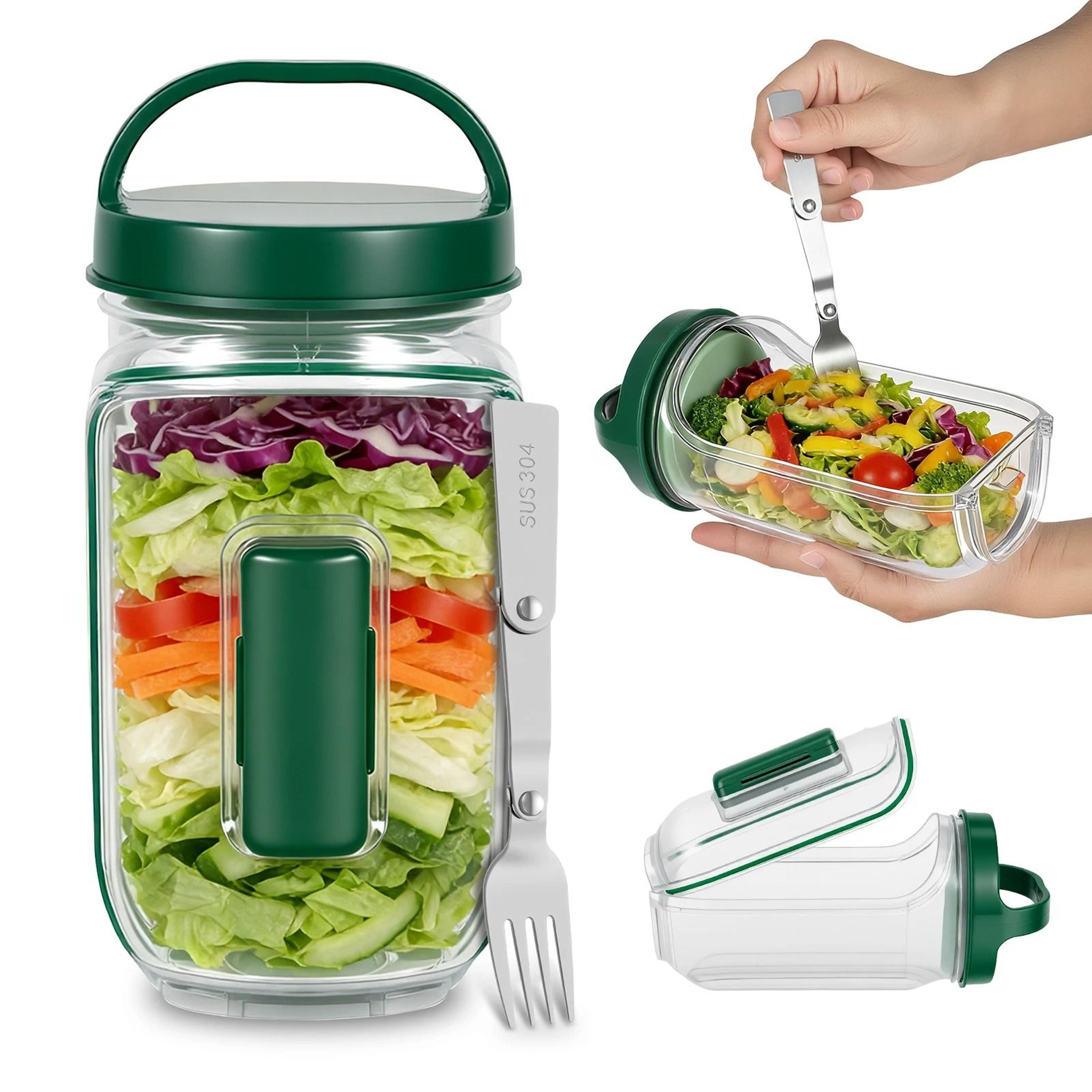 portable salad pod & fresh fruit jar with stainless steel fork