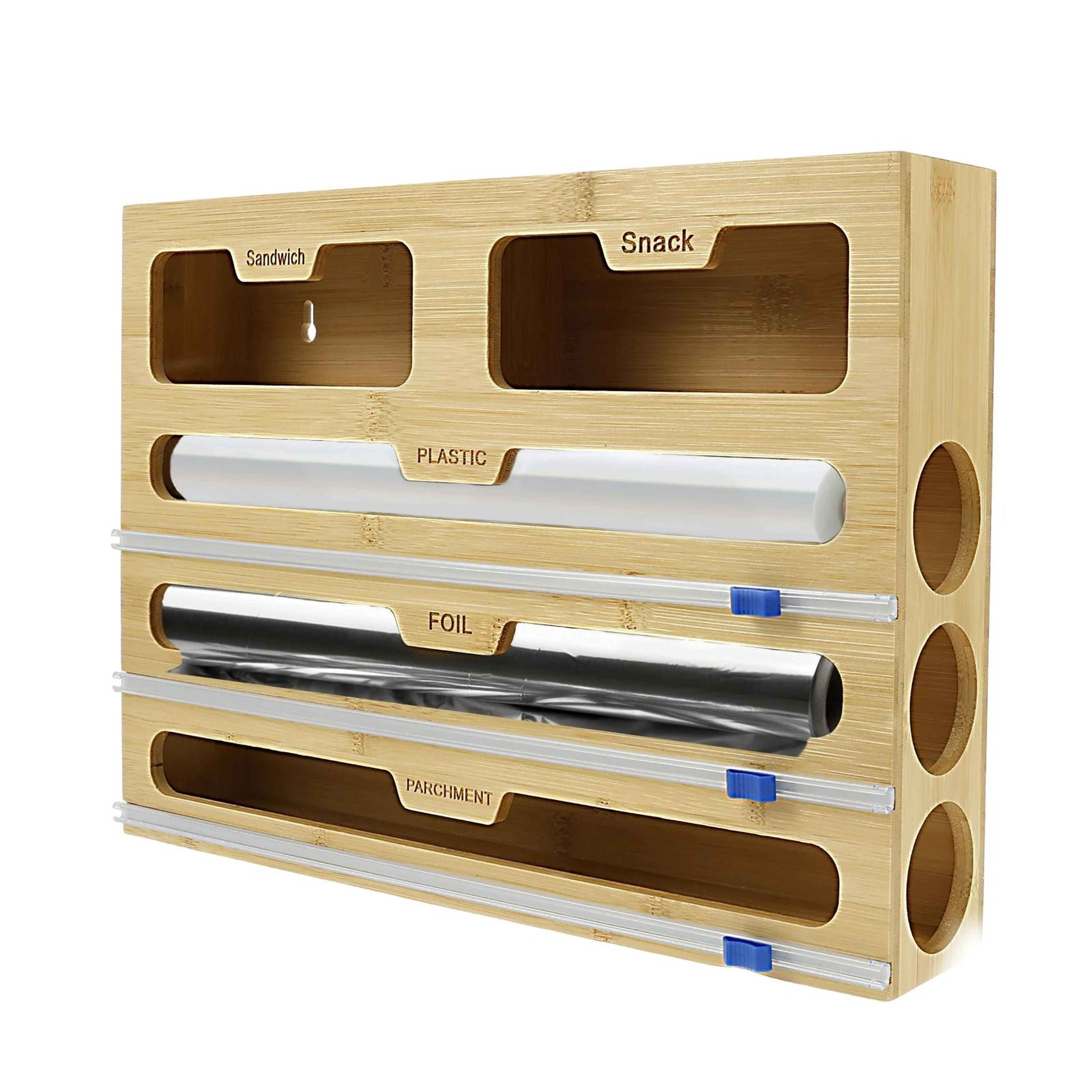 5-in-1 plastic wrap & foil dispenser box with slide cutter