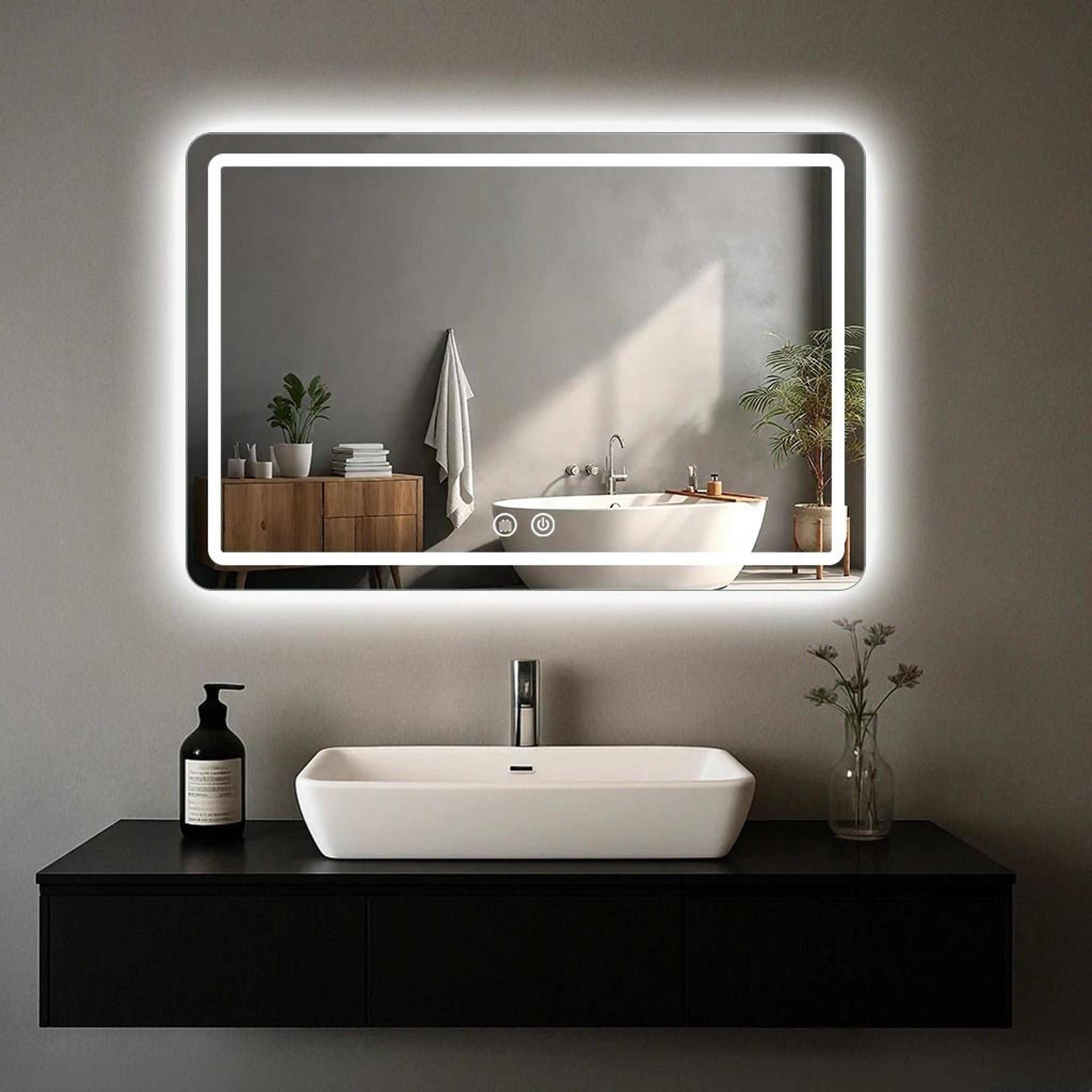 led wall-mounted bathroom mirror with 3 color modes & stepless dimming