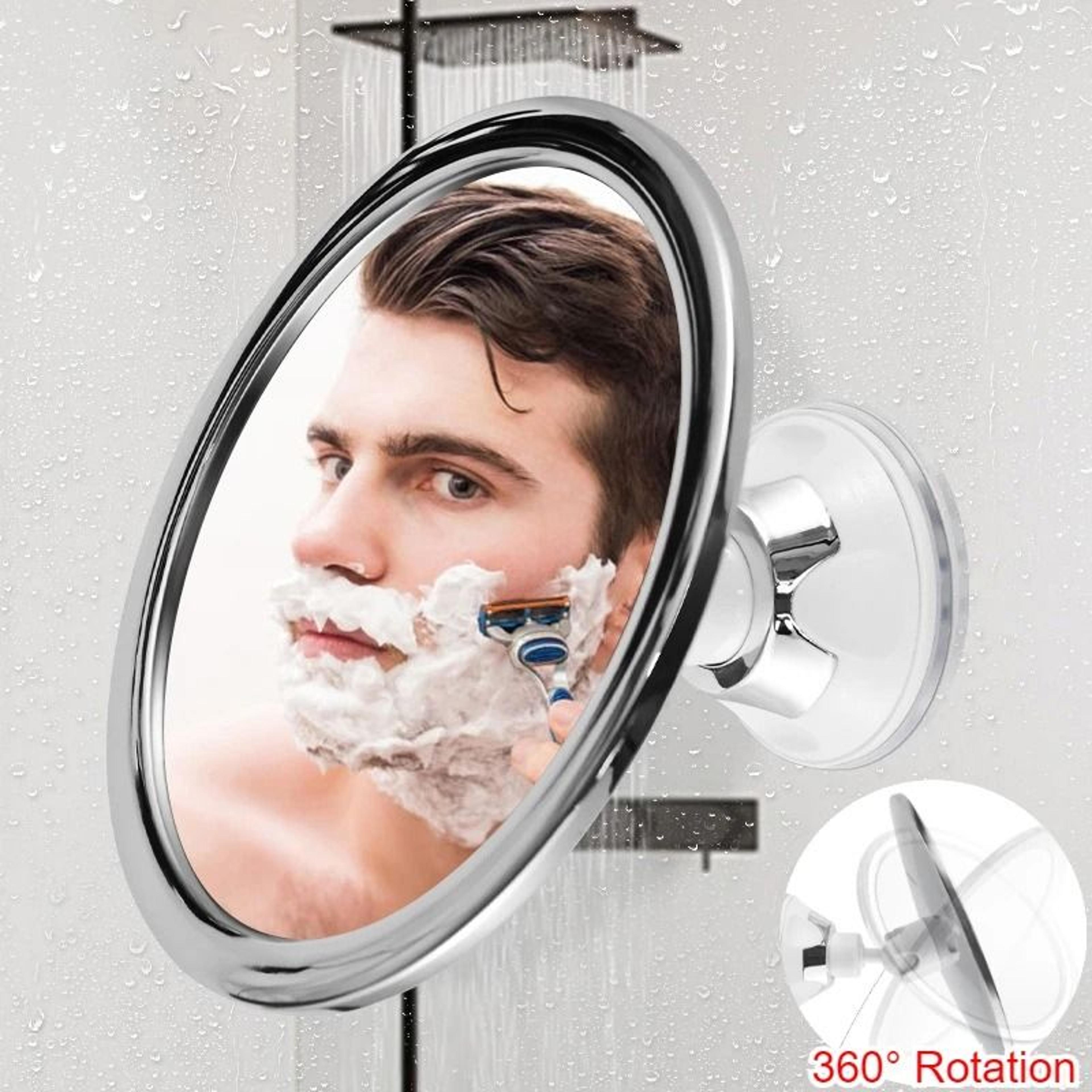 360° rotatable fogless shower mirror with storage holder & vacuum suction cup