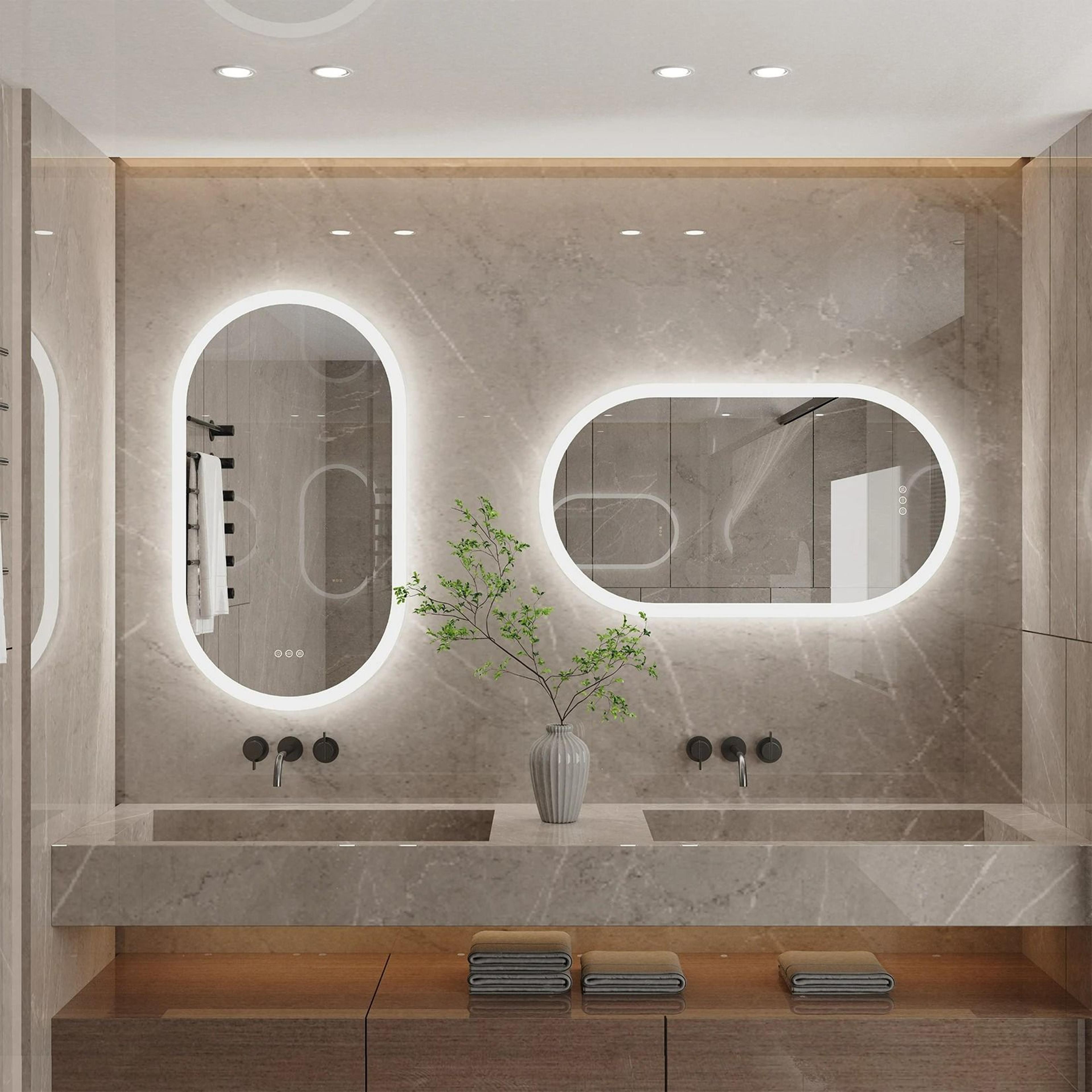 frameless oval backlit led bathroom vanity mirror with defogger