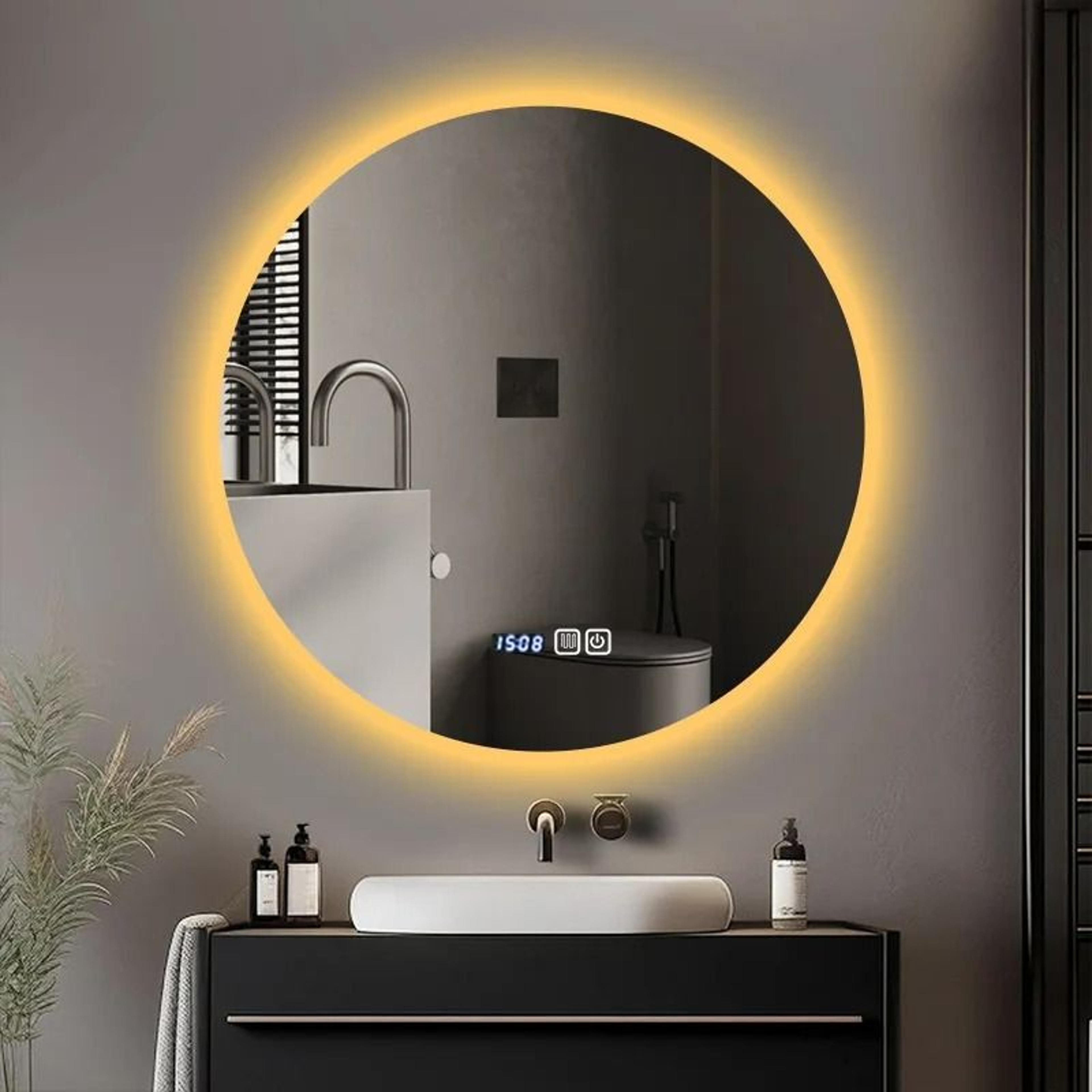 round smart led backlit bathroom mirror