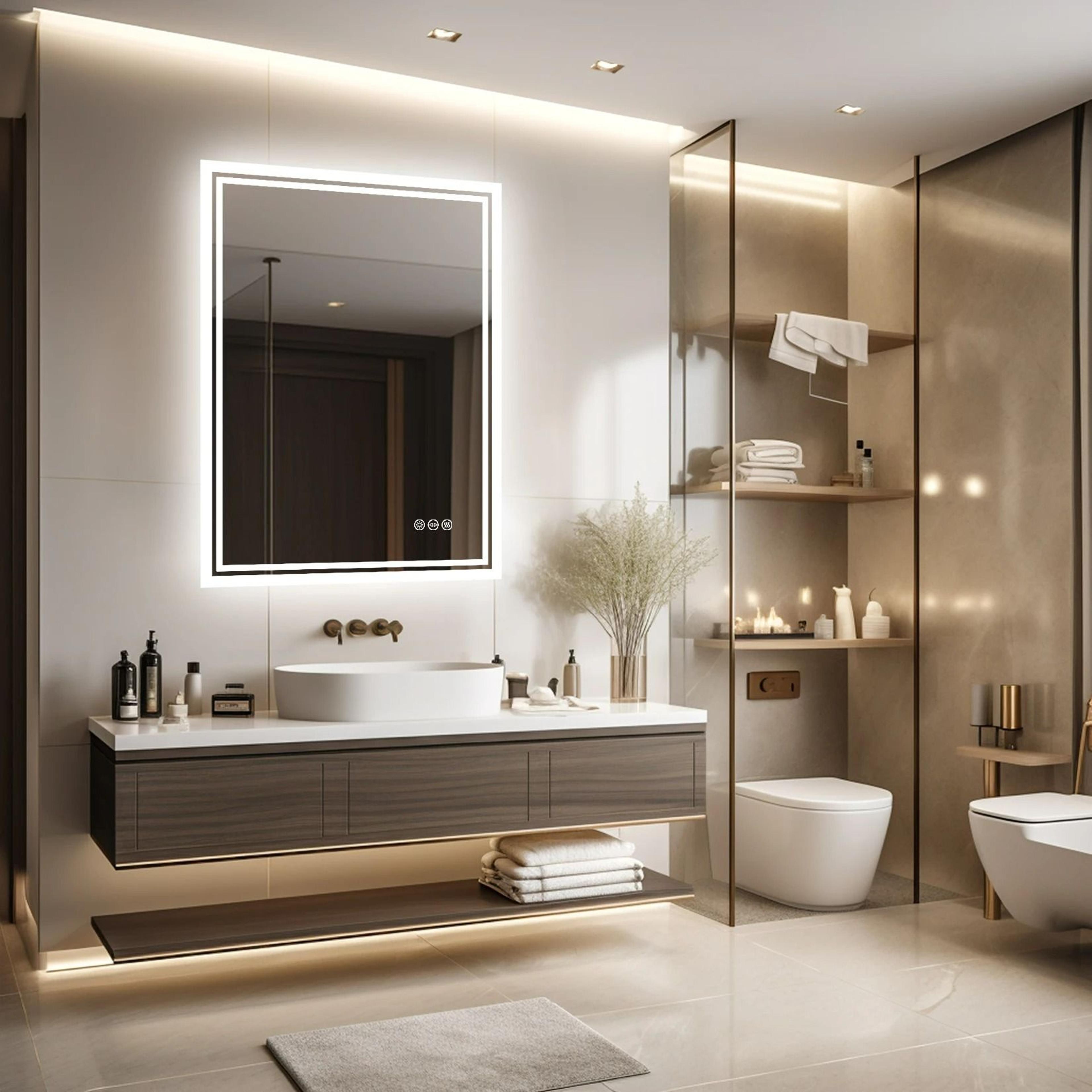 dimmable backlit led bathroom vanity mirror with defogger & high cri90+