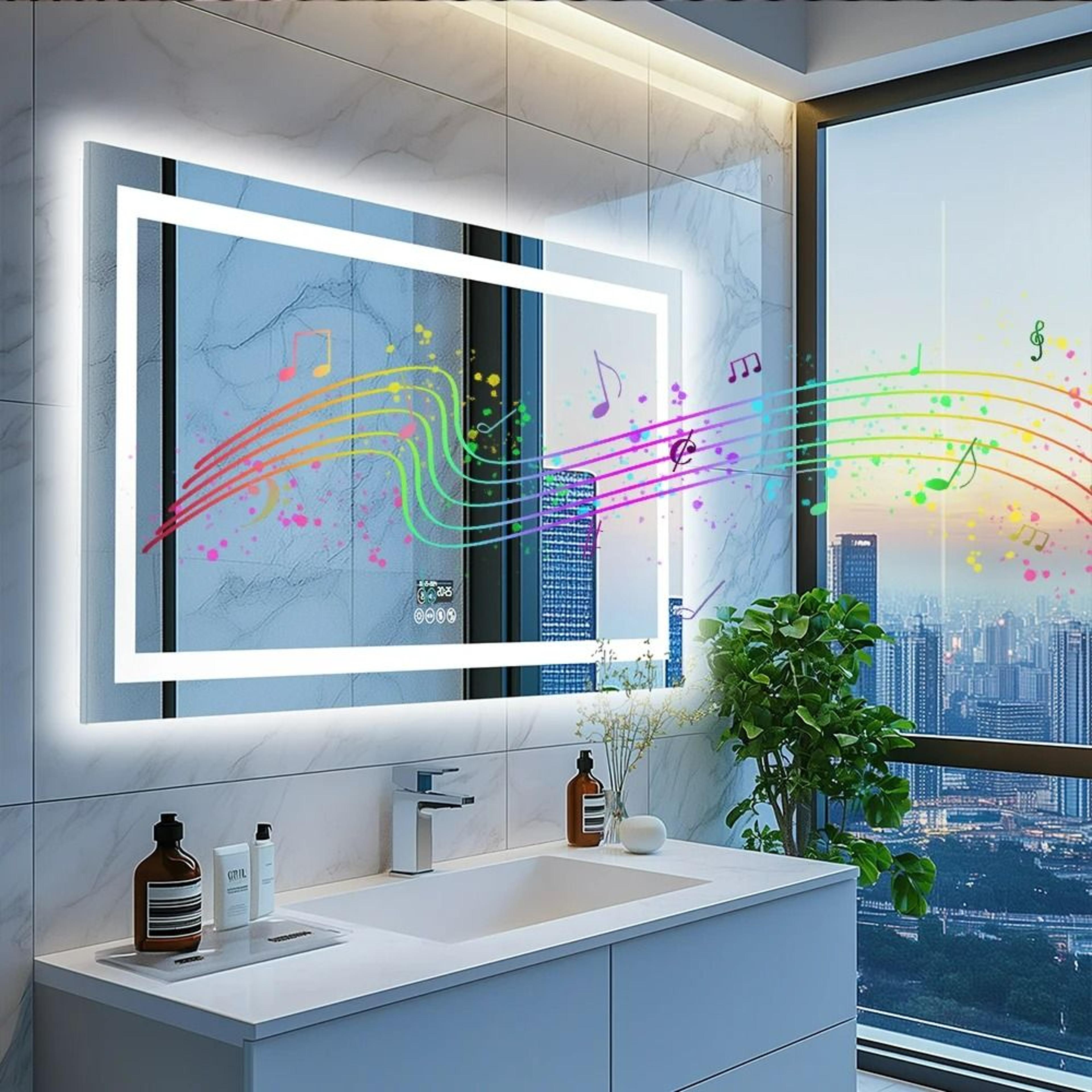 wisfor smart led bathroom vanity mirror with bluetooth & digital display