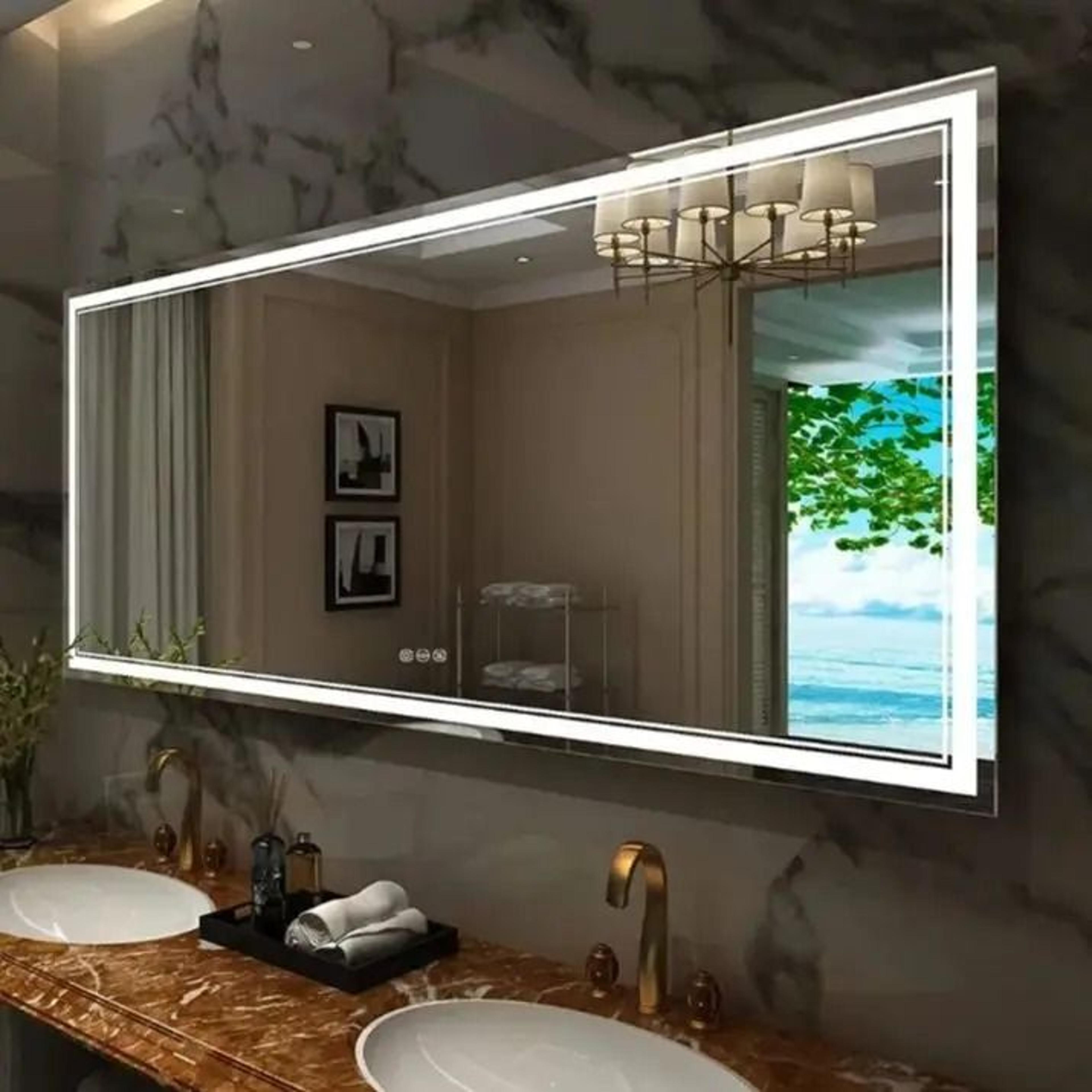jumbo-large dual frontlit & backlit led vanity mirror with defogger